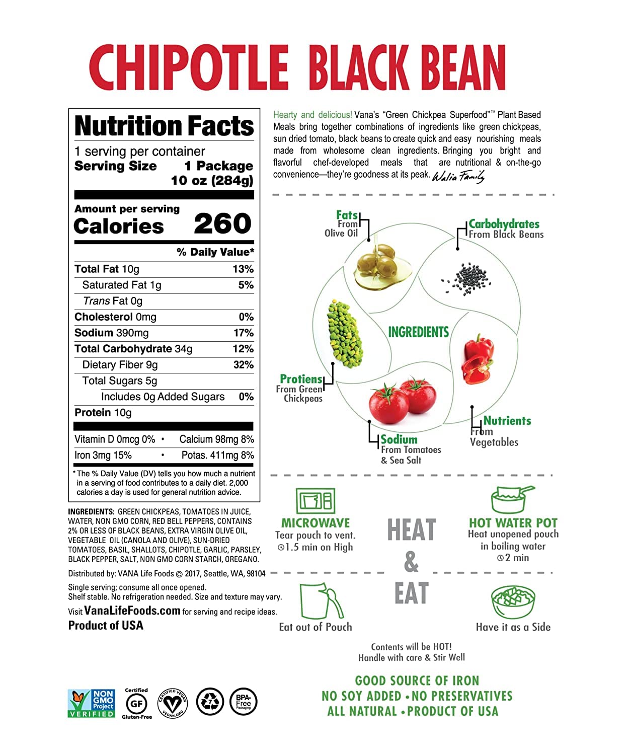Vana Life'S Foods Plant Based Ready Meal - Smokey Chipotle And Hearty Potato - Indian Cuisine Ready To Eat Meals, Vegan, No Pres