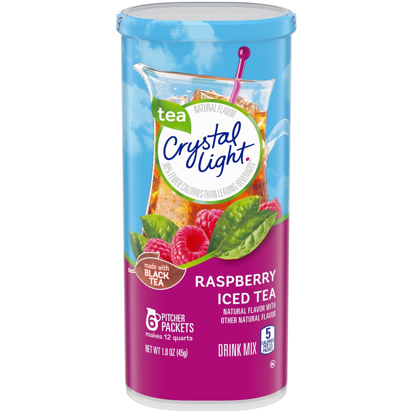 Crystal Light Raspberry Iced Tea, 12-Quart 1.6-Ounce Canister (Pack Of 8)