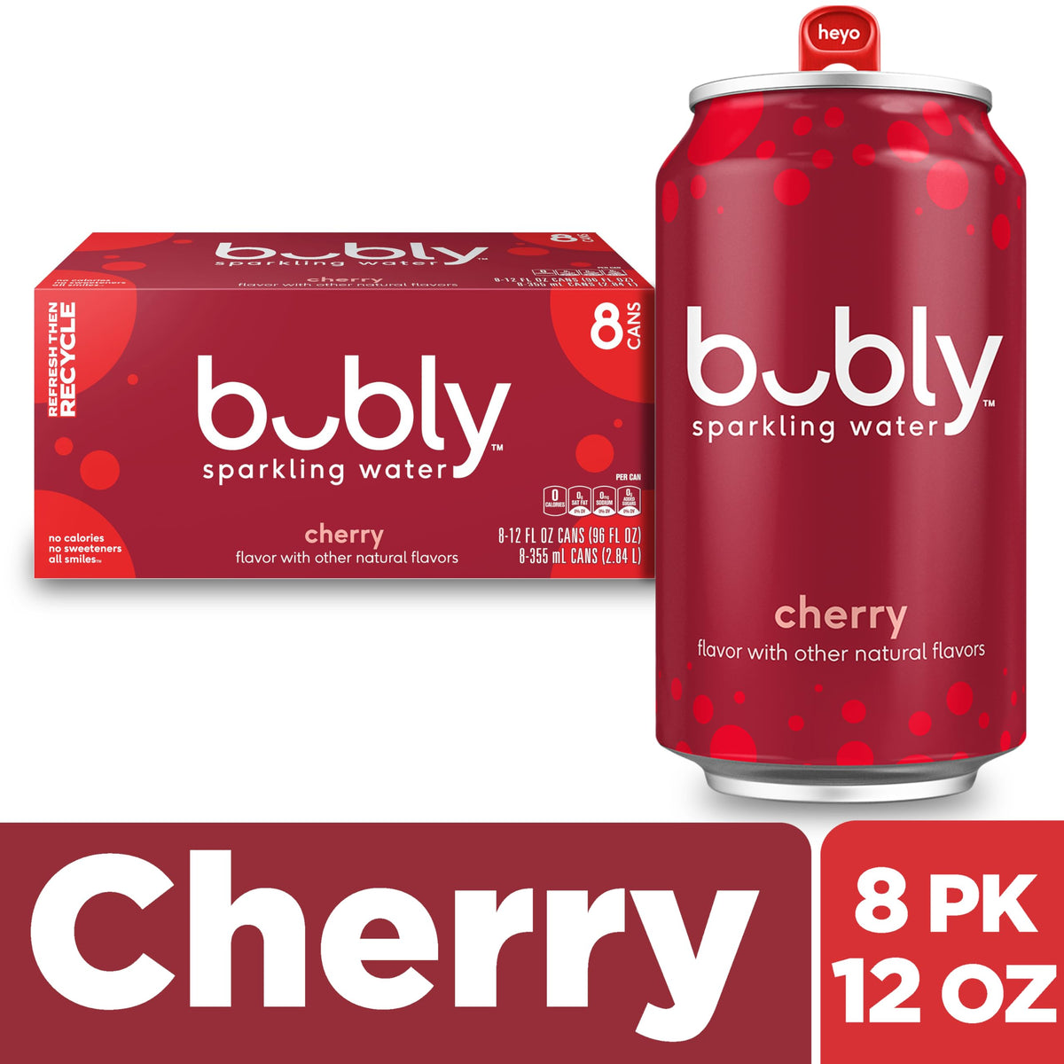 bubly Sparkling Water, Cherry, Zero Sugar & Zero Calories, Seltzer Water, 12 Fl Oz Cans (Pack of 8)