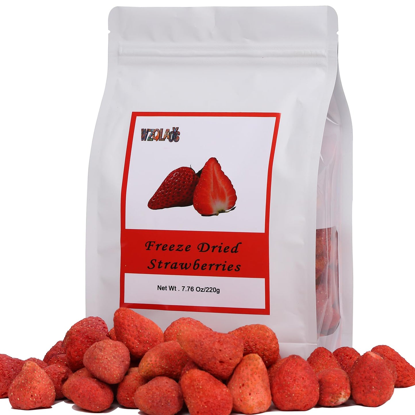 WZQLAOYS Freeze Dried Whole Strawberries, Dehydrated Fruit Snacks, 7.76oz, No Added Sugar, Red