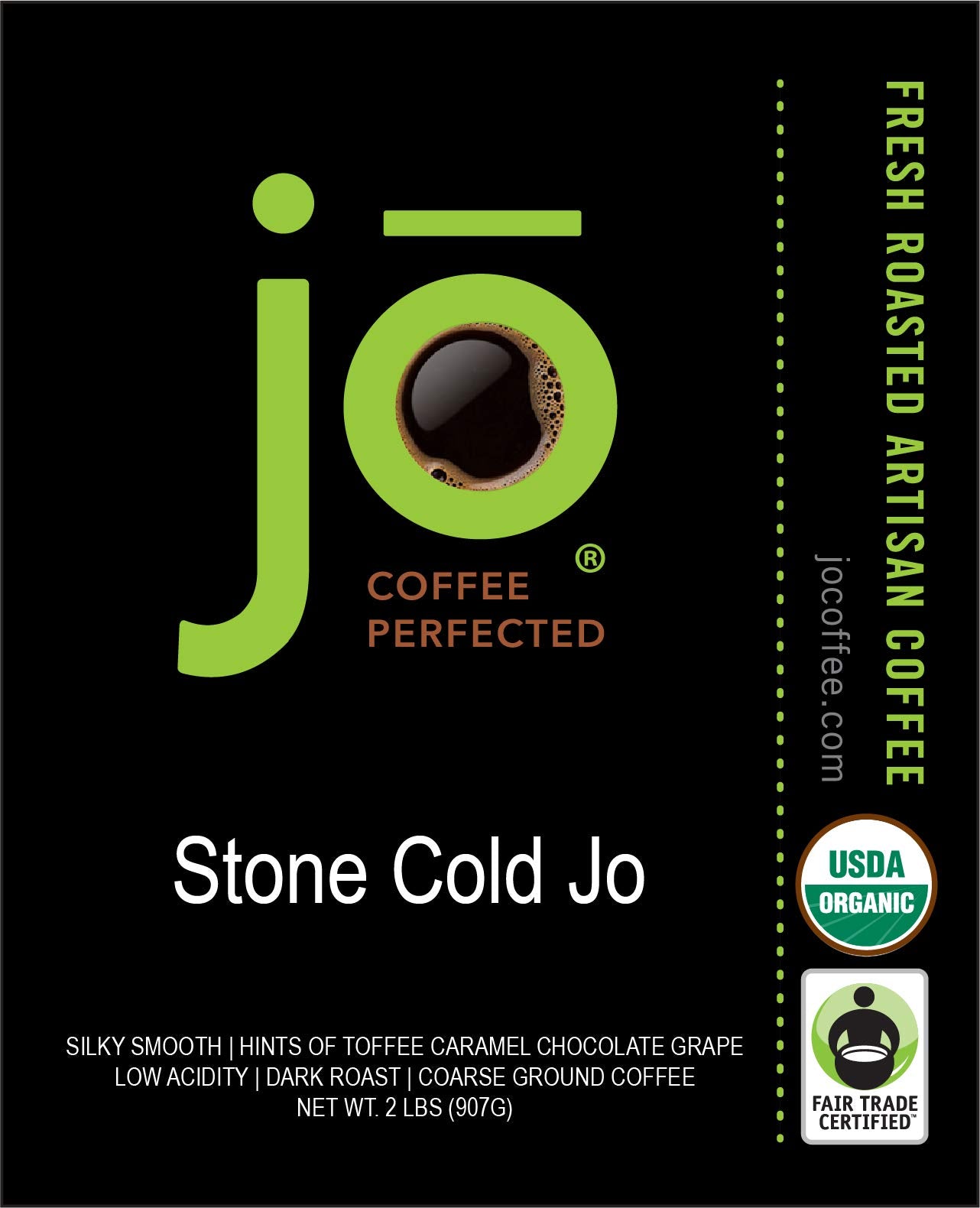 Jo Coffee Cold Brew Coffee Blend, Dark Roast, Coarse Ground, USDA Organic, 32 Ounce
