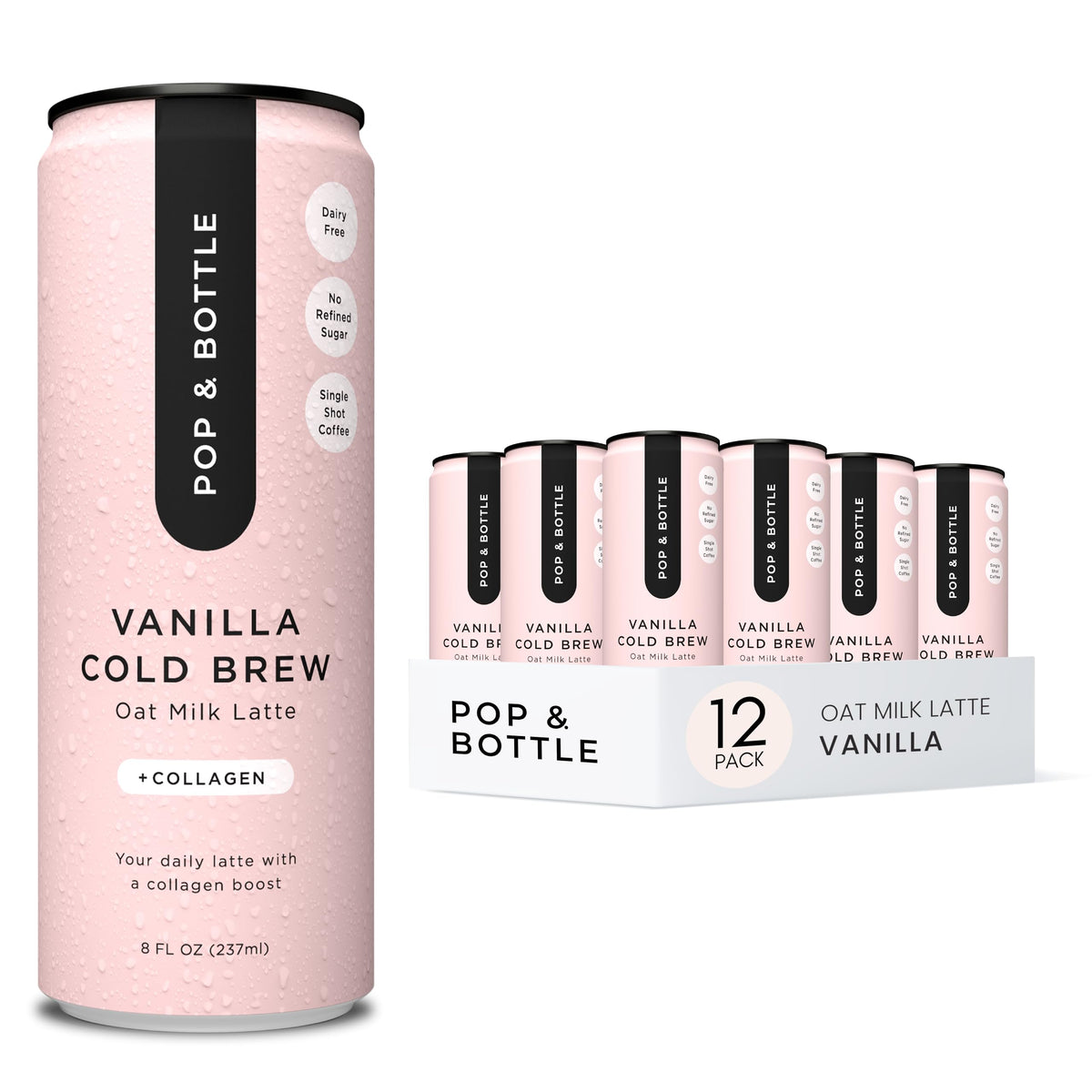 Pop & Bottle, Oat Milk Lattes - Cold Brew With Sustainably Sourced Marine Collagen, Mct Oil, Oat Milk, Organic, Dairy Free, Glut