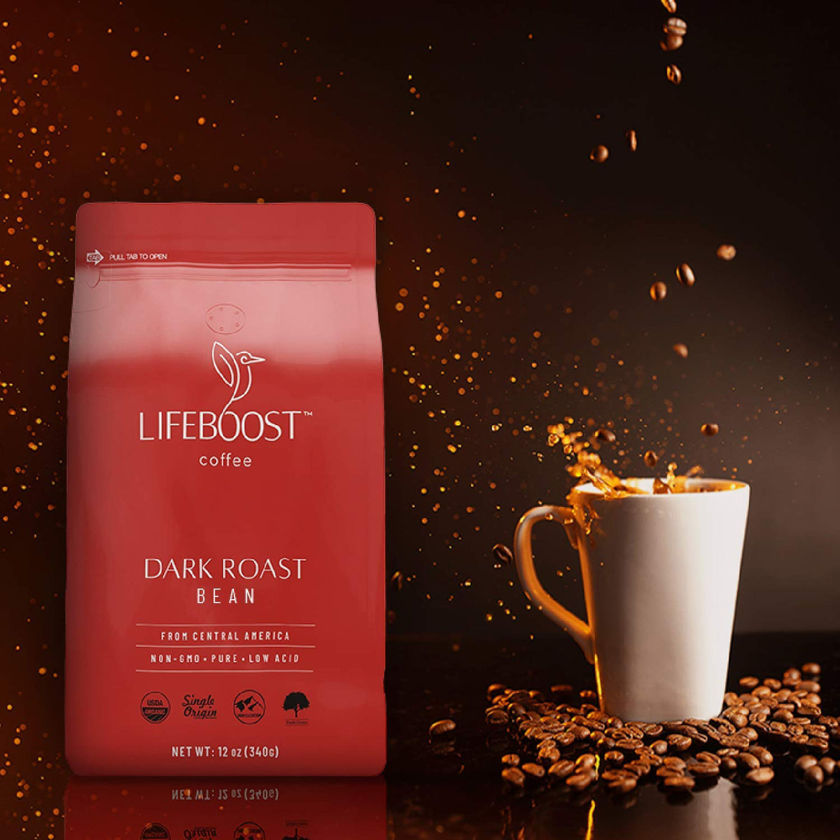 Lifeboost Dark Roast Whole Bean Coffee - Non-Gmo Low Acid Single Origin Usda Organic Coffee - Third Party Tested For Mycotoxins