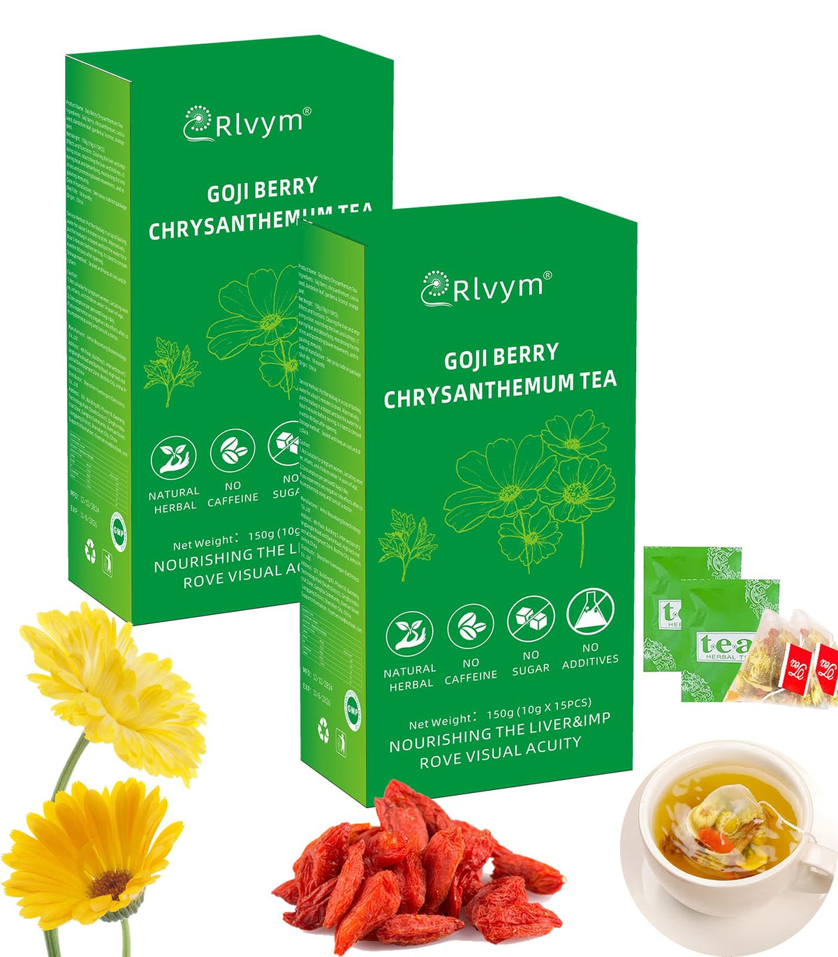 30PACK Goji Berry Chrysanthemum Tea for Liver Health, Dandelion Wolfberry Tea Bags, Chinese Health Herbal Tea, Include Cassia Se