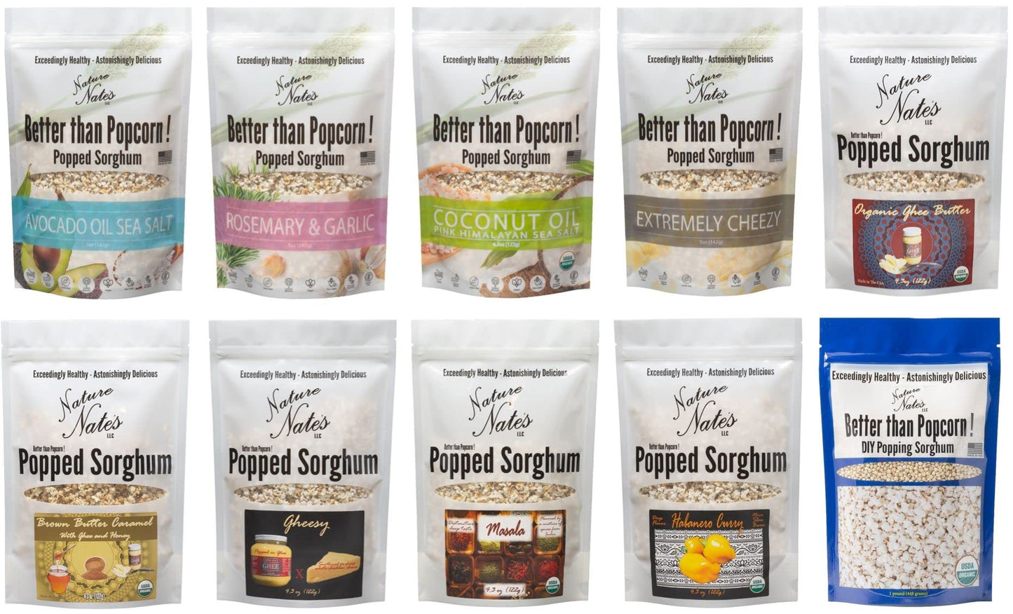 Nature Nate’s Popped Sorghum - Organic Avocado Oil Sea Salt Snacks, Keto & Gluten Free, 12 Ounce (Pack of 1)