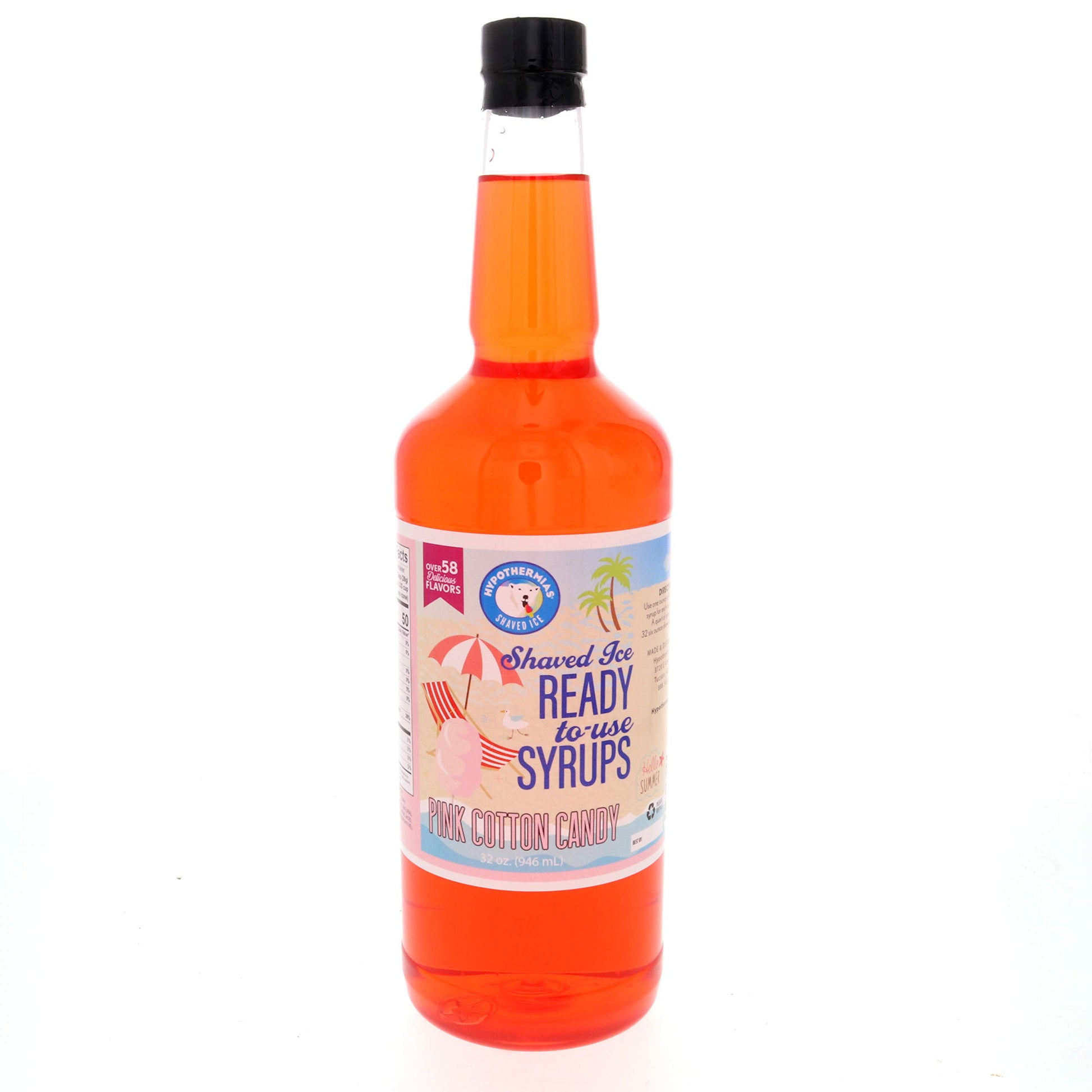 Hypothermias Shaved Ice & Snow Cone Syrup - BPA-Free Recyclable Plastic Bottle Quart (32 Fl. Oz) - Pink Cotton Candy - Non-GMO 1
