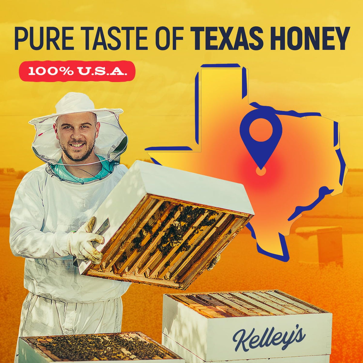 Kelleys Local Texas Raw & Unfiltered Raw Honey, Pure Honey, (32 Ounce)