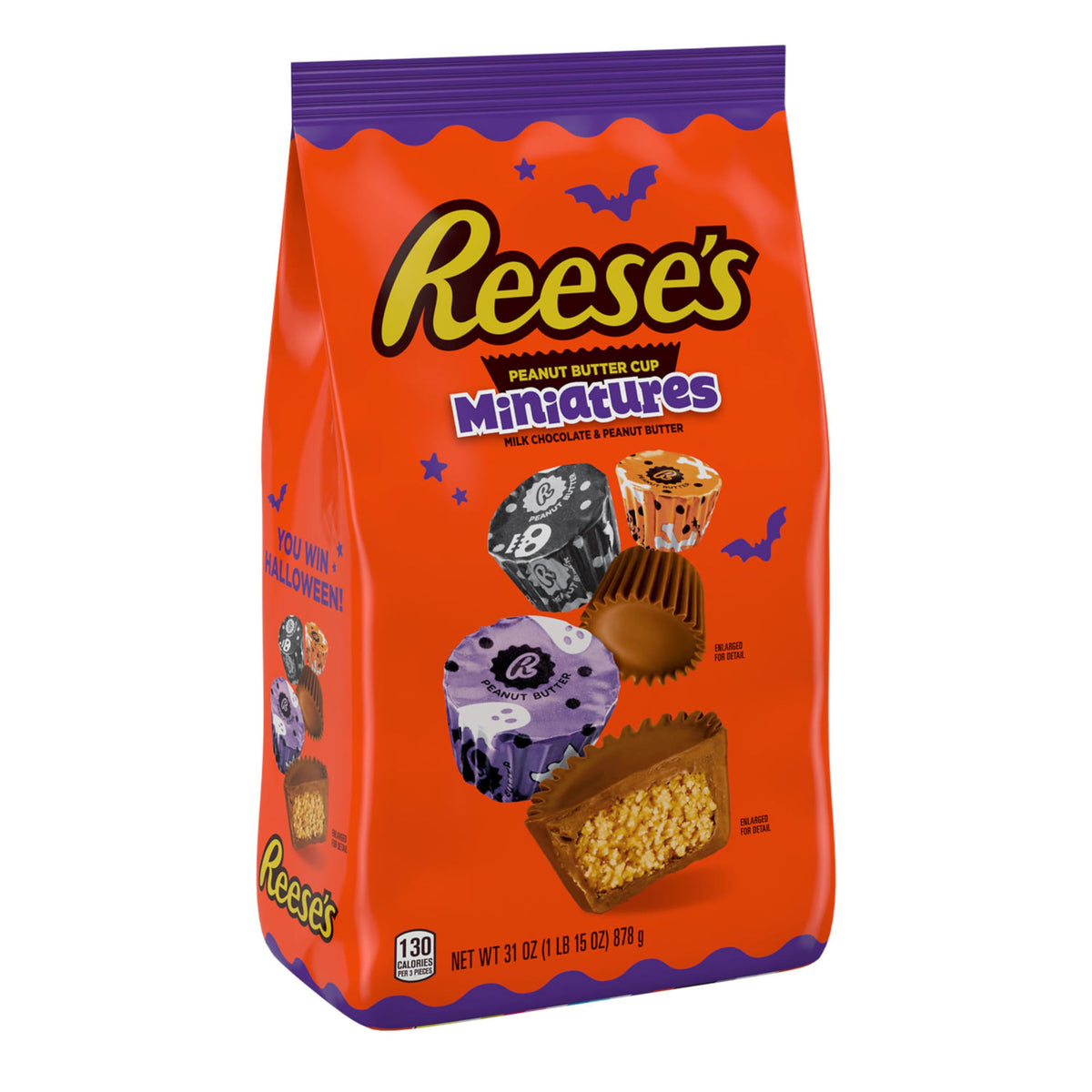 REESES Miniatures Milk Chocolate Peanut Butter Cups, Halloween Candy Bulk Bag, 31 oz