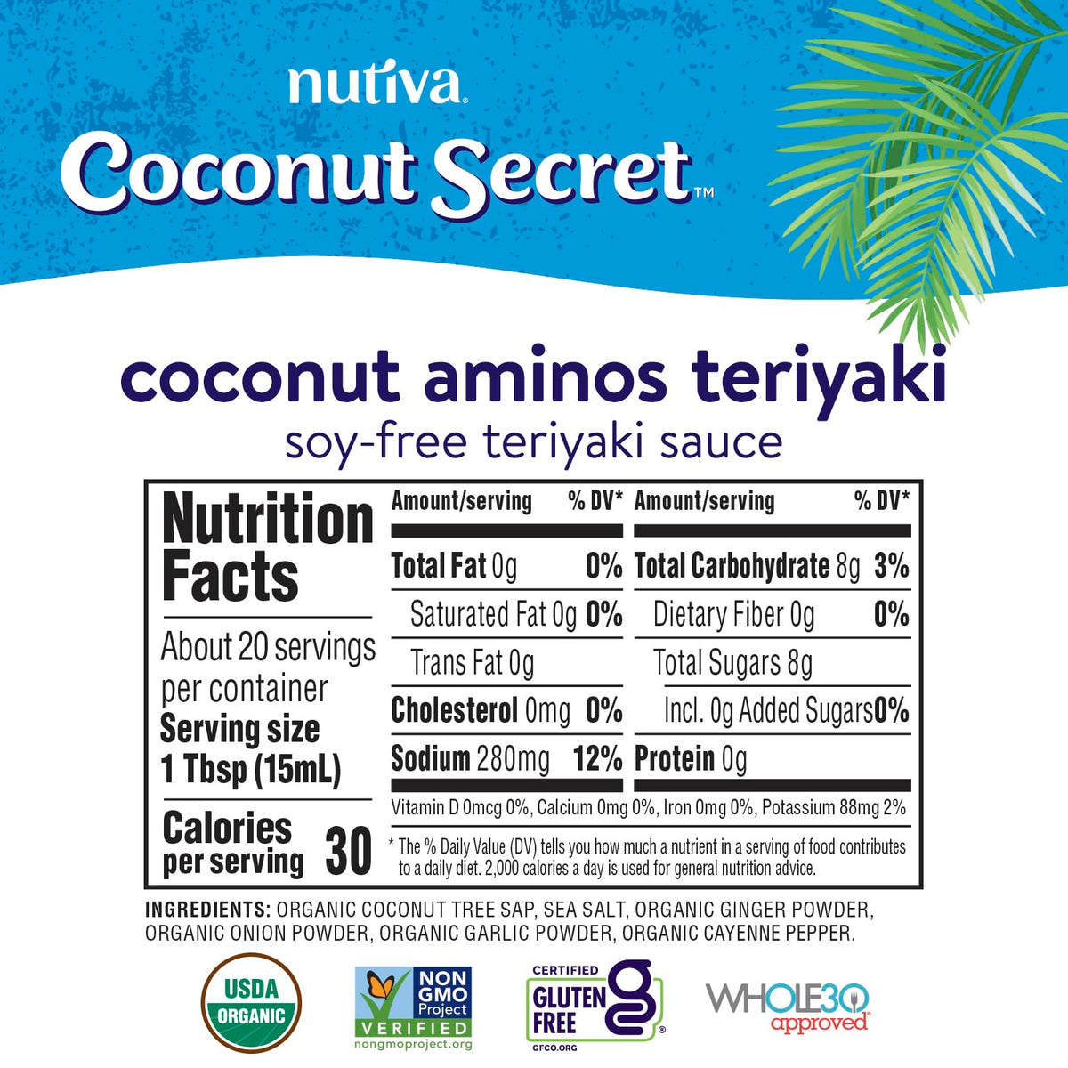 Coconut Secret Coconut Aminos Teriyaki Sauce - 10 fl oz - Low Sodium Soy-Free Teriyaki Alternative, Low Glycemic - Organic, Vega