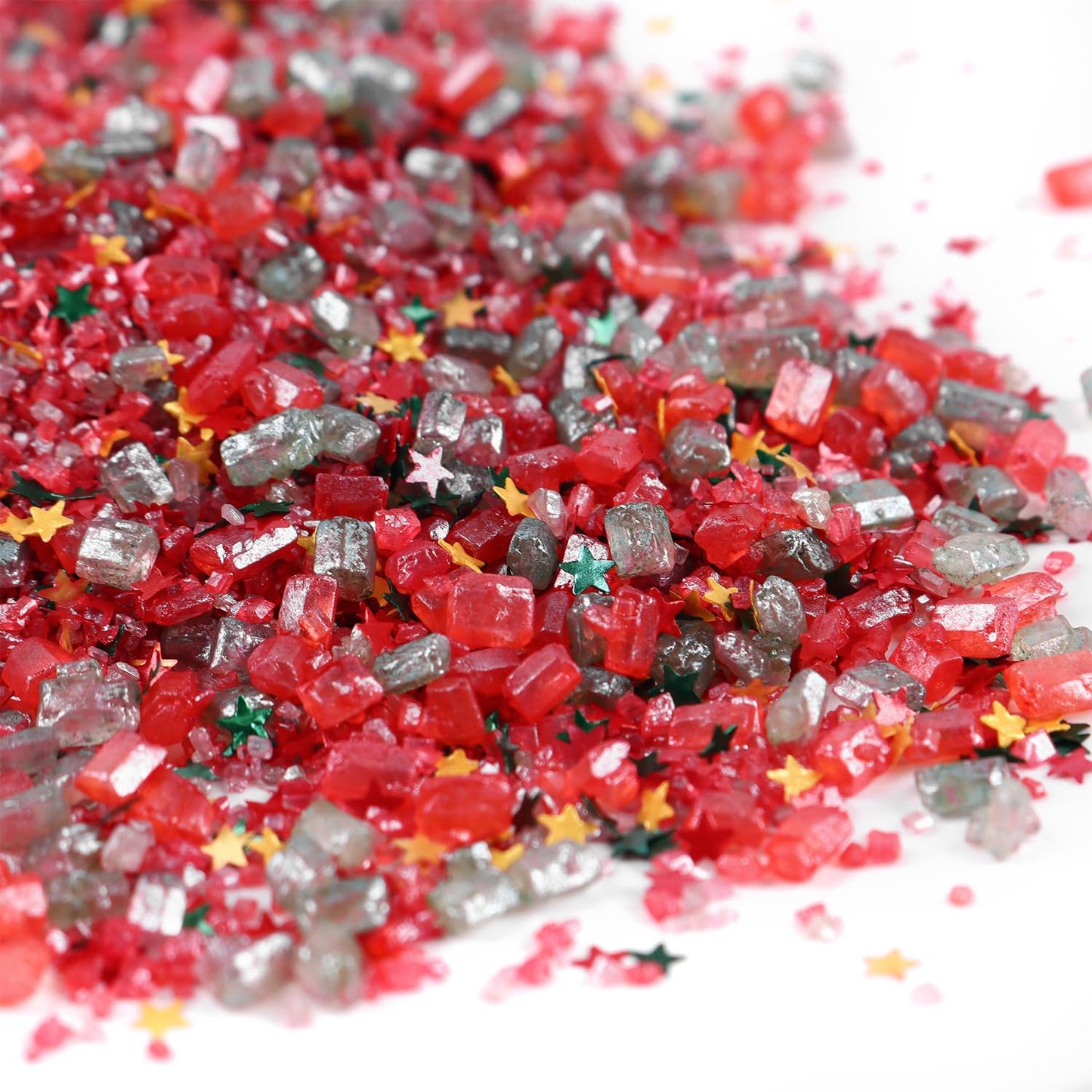 Cobakey Red Sanding Sugar Edible Glitter Stars Mix, 3.5oz for Cake Decorating, Christmas Cookie Toppers