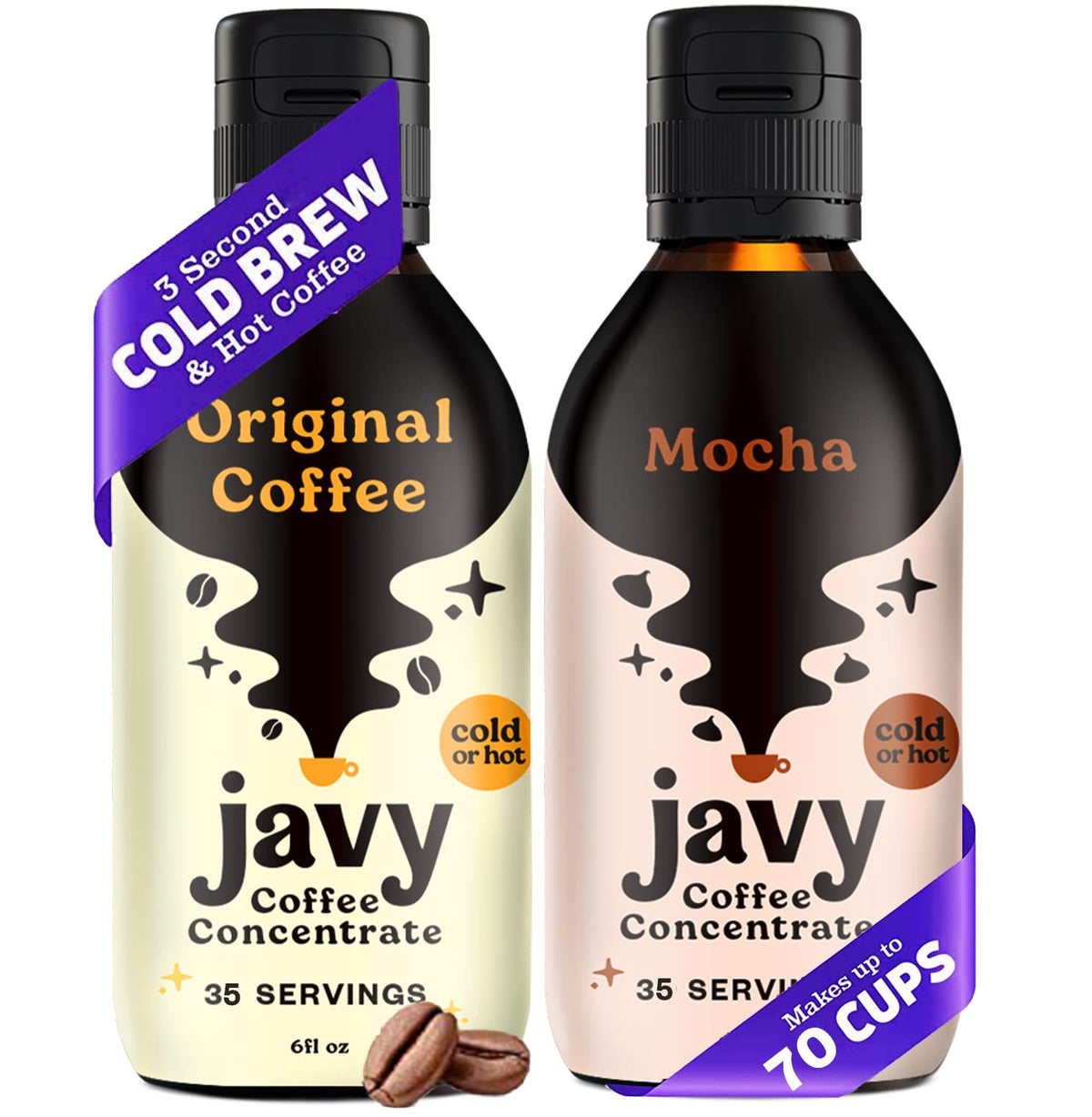 Javvy Cold Brew Coffee Concentrate - Original & Mocha, 6 Fl Oz (Pack of 2), Black
