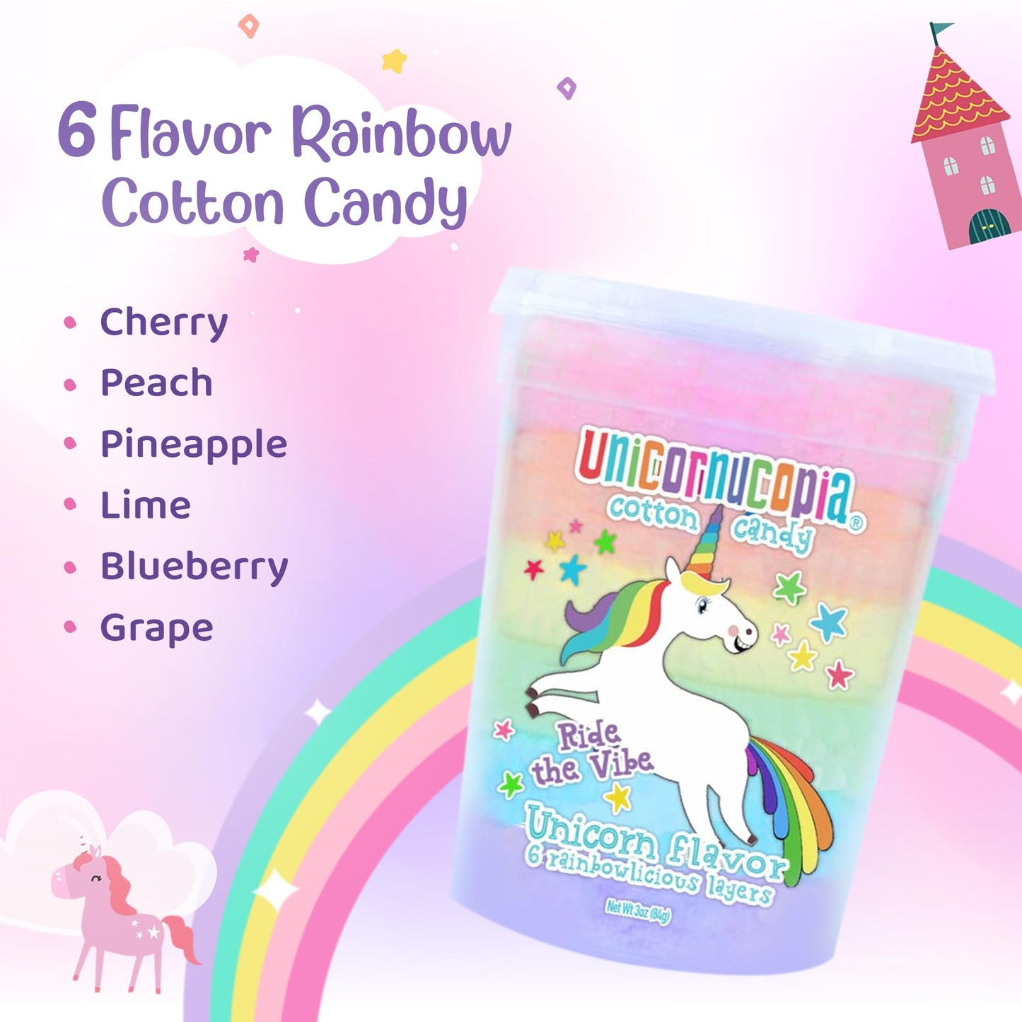 Unicornucopia Cotton Candy - 3 Pack - 6 Flavor Rainbow Party Favors for Kids - Ideal for Birthday Goodie Bags