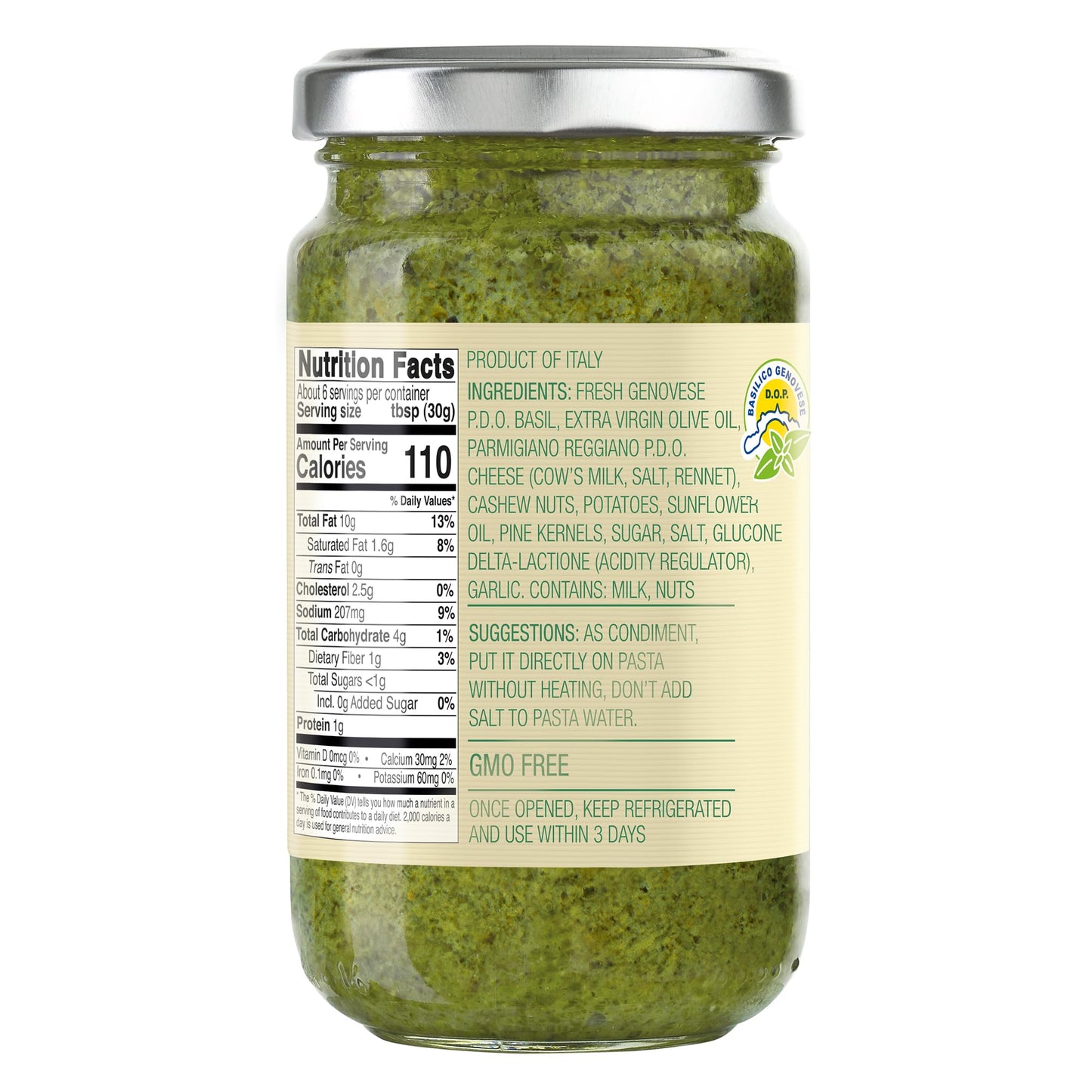 Mantova Basil Pesto Sauce with Cheese, 6.7 oz - Authentic Italian, Rich Flavor, Perfect for Pasta, Dips & Marinades