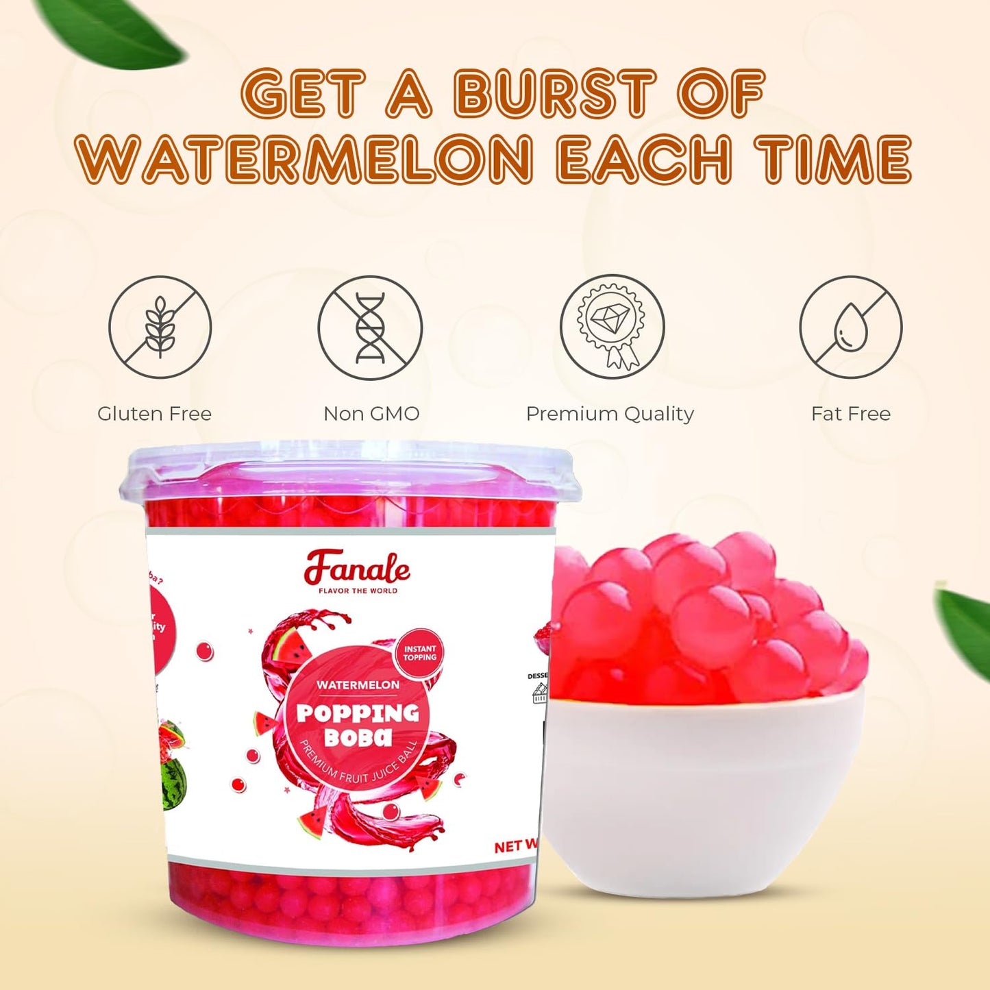 Fanale Popping Boba Pearls for Bubble Tea - Watermelon Flavor - 7 lb
