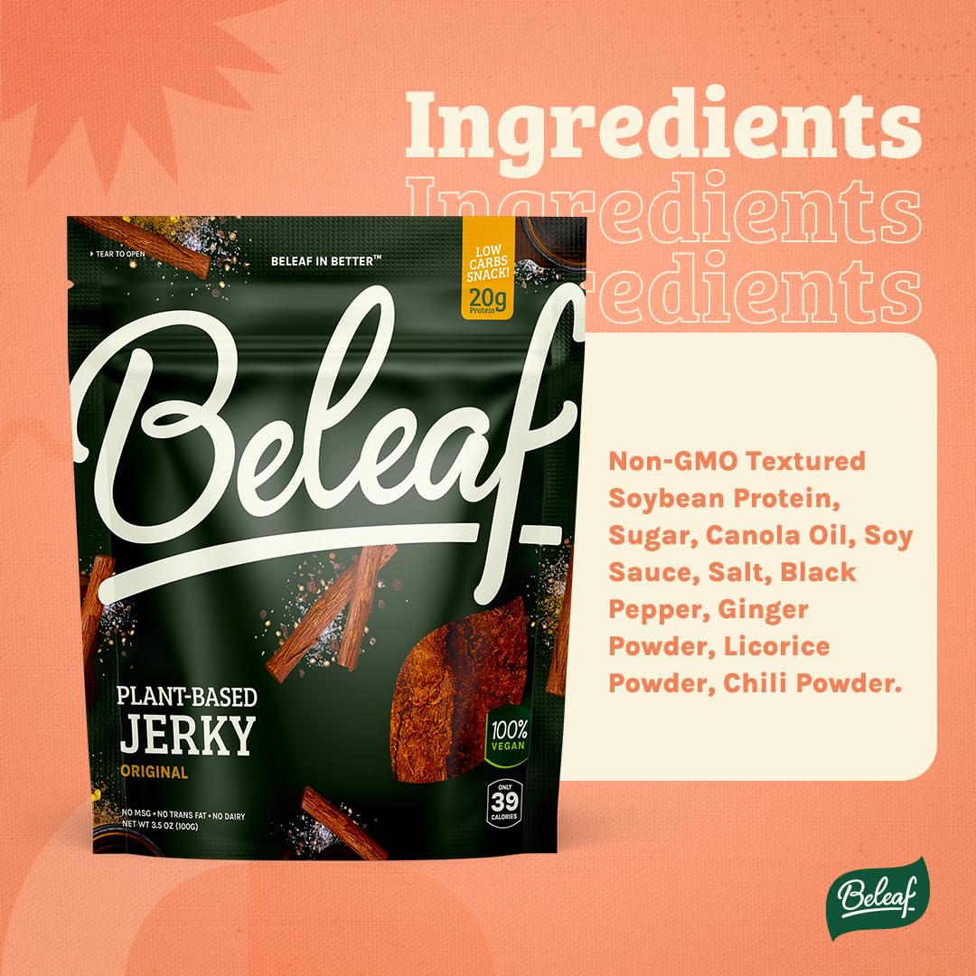 BE LEAF Plant-Based Jerky - High-Protein Vegan Snack, 3.50 Ounce Pack