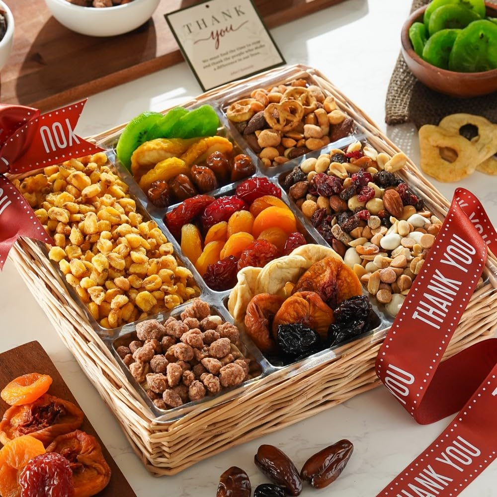 Broadway Basketeers Deluxe Thank You Dried Fruit And Nuts Gift Basket - A Top-Grade Healthy Appreciation Gift - Corporate  Family & Friends