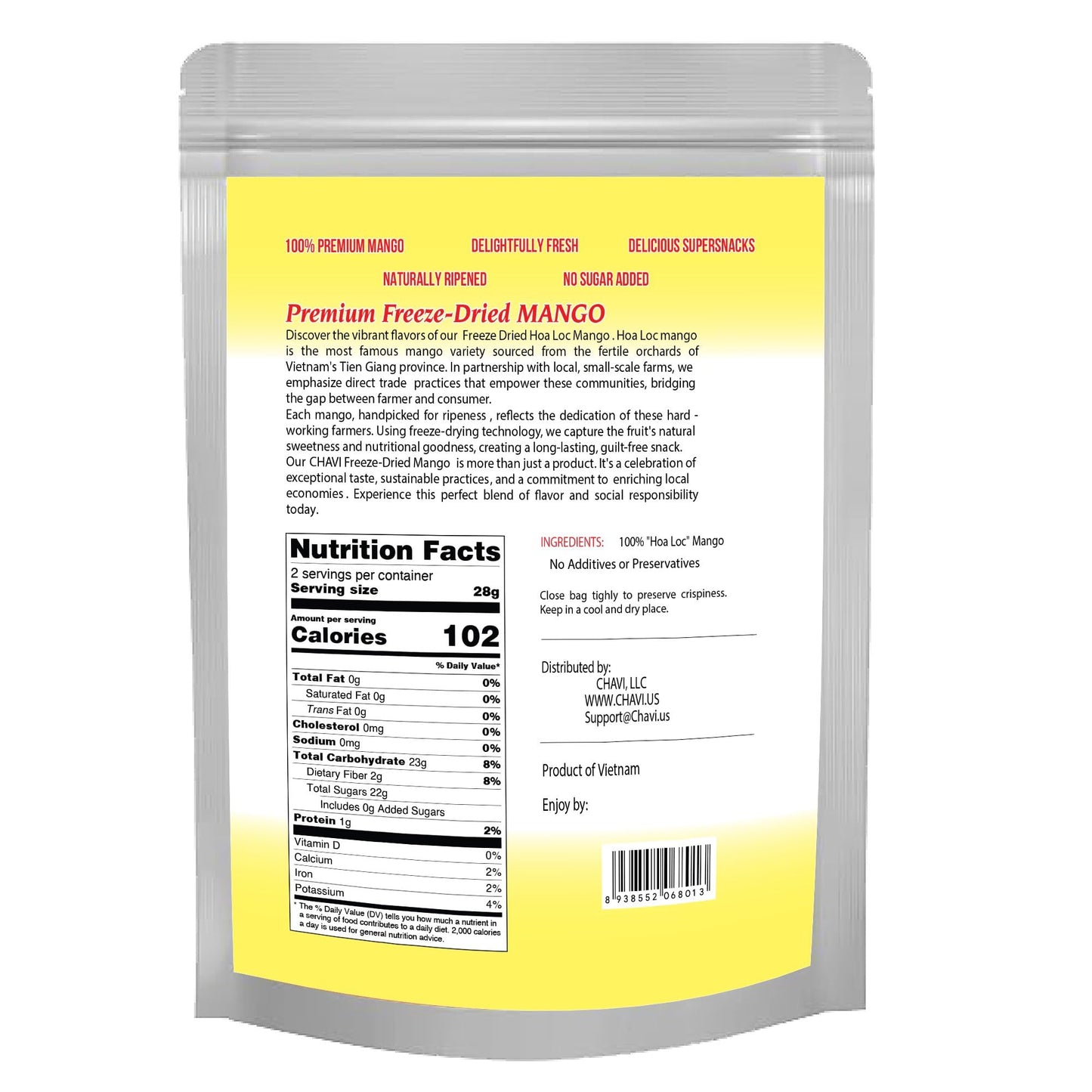 CHAVI Freeze-Dried Diced Mango | 4 oz | Pack of 2 x 2 oz | Healthy 1 Ingredient Superfood Supersnacks - Kids School Snacks - No