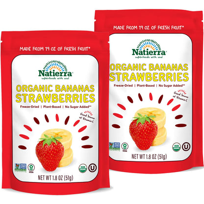 Natierra Organic Freeze-Dried Bananas and Strawberries | Non-GMO & Vegan | 1.8 Ounce (Pack of 2)