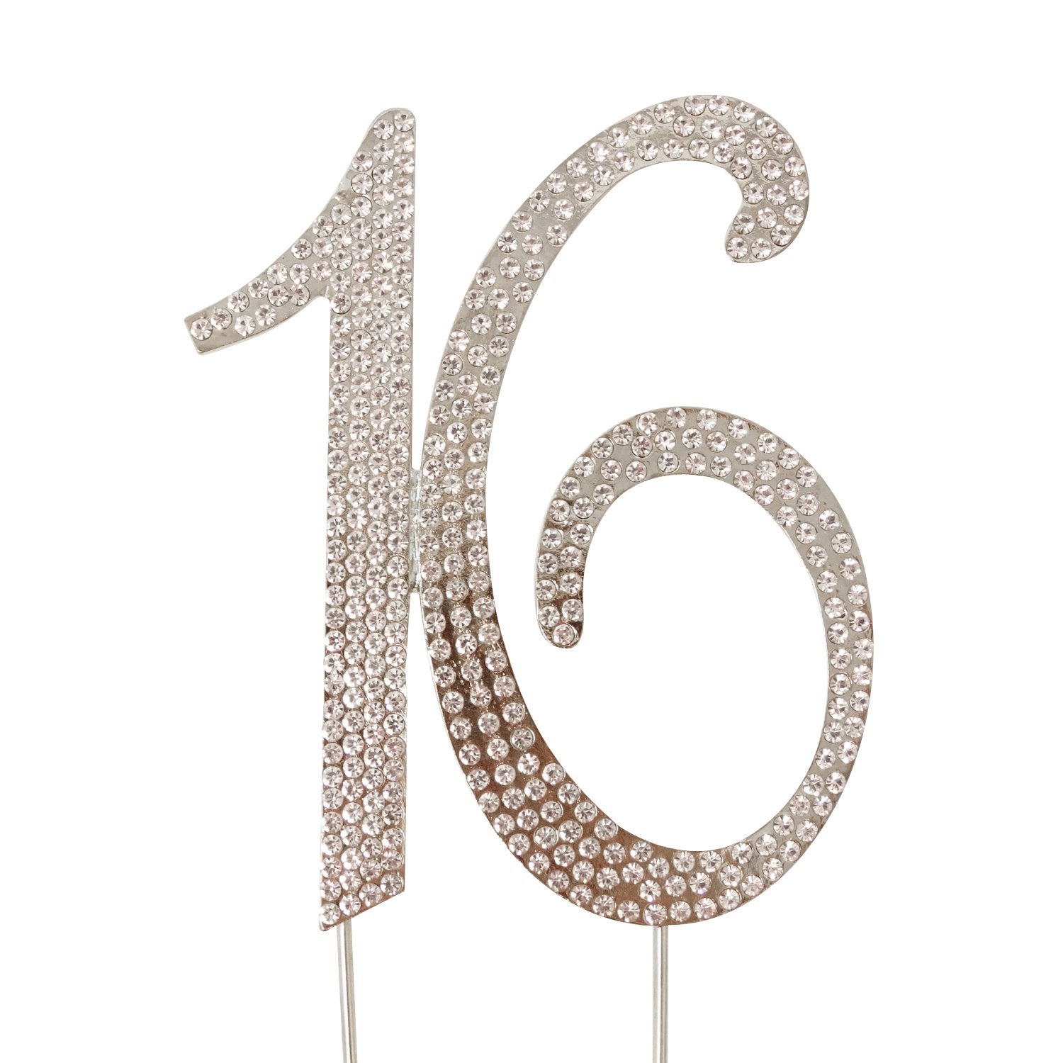 Honbay Cake Topper Premium Sparkly Crystal Rhinestones 4.4x3.7 Inch for Sweet 16 Birthday Party - 16 Silver