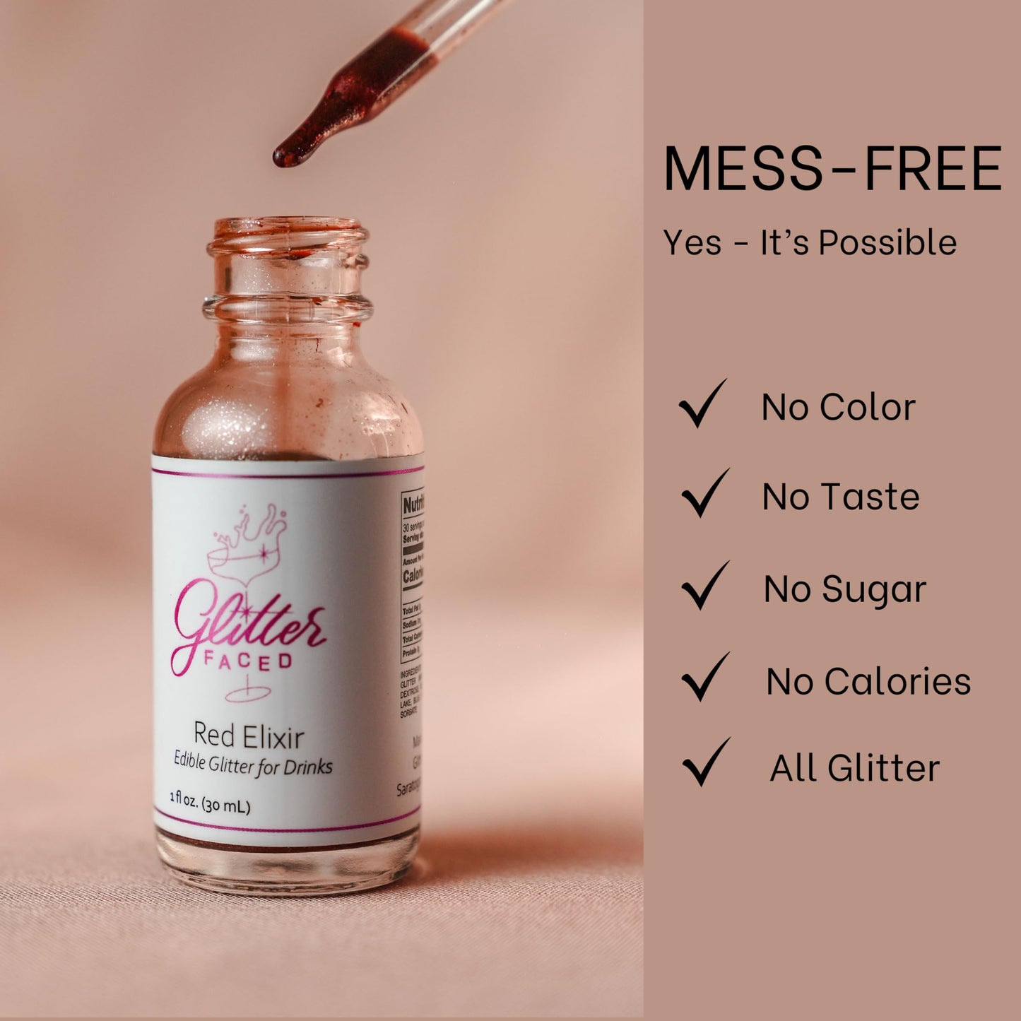 Glitter Faced Gold Edible Glitter For Galentines Cocktails & Mocktails, Mess-Free Glitter For 30 Drinks, Luster Dust Made From T