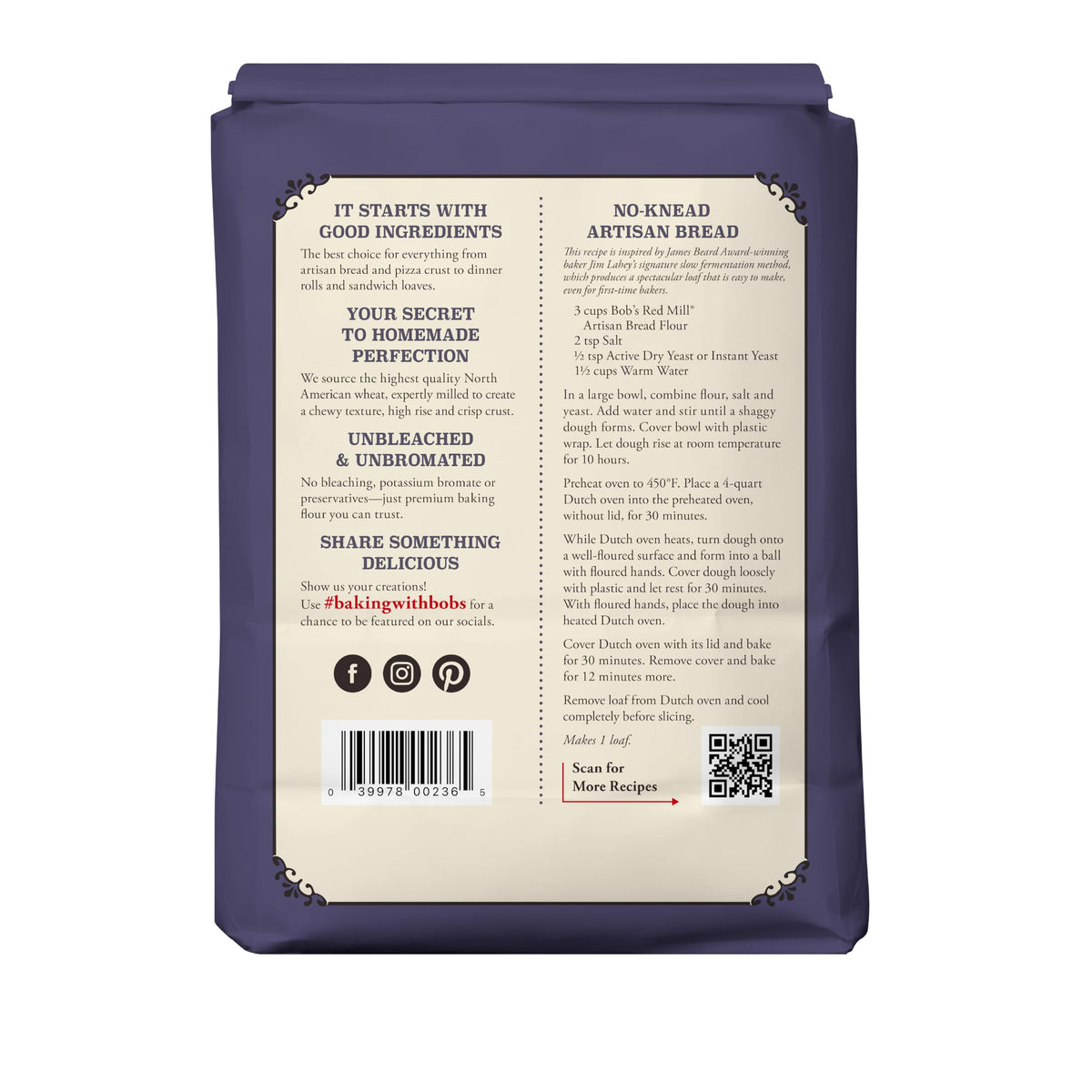 Bobs Red Mill Artisan Bread Flour - Vegan, Unbleached, Unbromated - 5lb (Pack of 1)