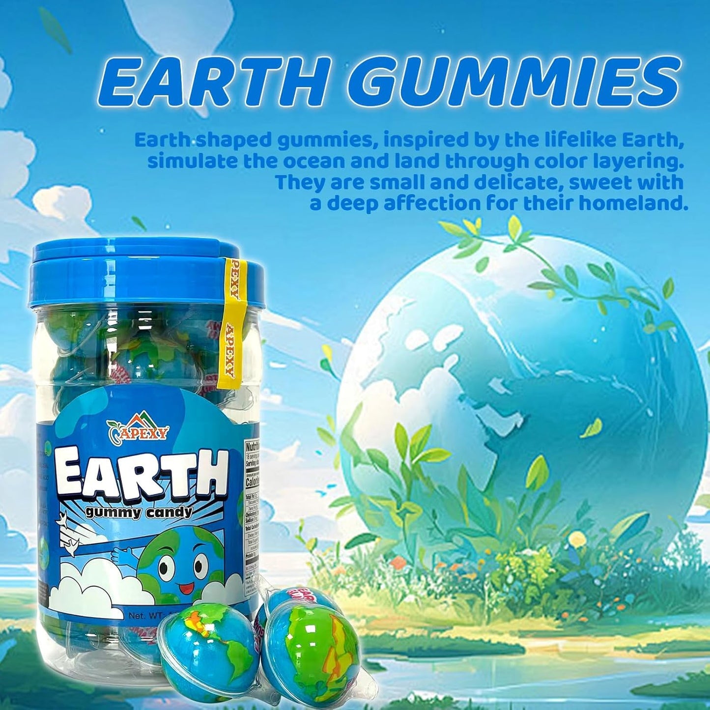 APEXY Gummy Candy with Fruity Liquid Center, Fat Free, Space-Themed, Large 11.42oz, Great for Halloween and Parties