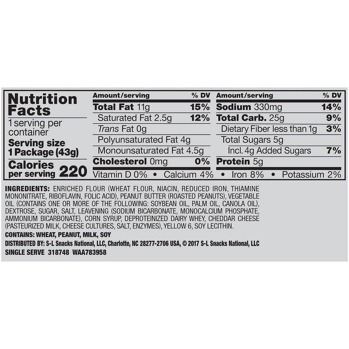 Lance Toast Chee Peanut Butter Crackers, 2 Pack Of 20 (40 Ct.)