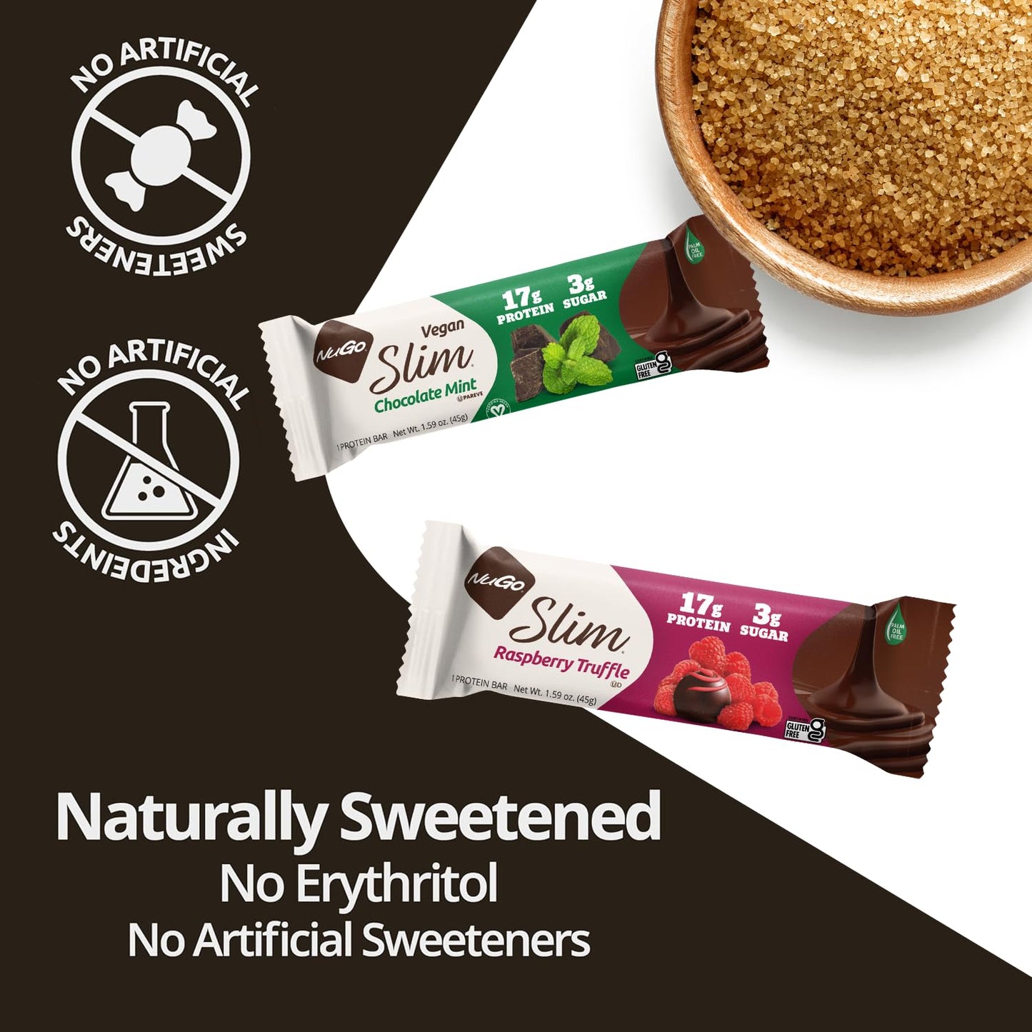 NuGo Slim Dark Chocolate Crunchy Peanut Butter, 17g Vegan Protein, 3g Sugar, 7g Fiber, 180 Calories, Low Net Carbs, Gluten Free,