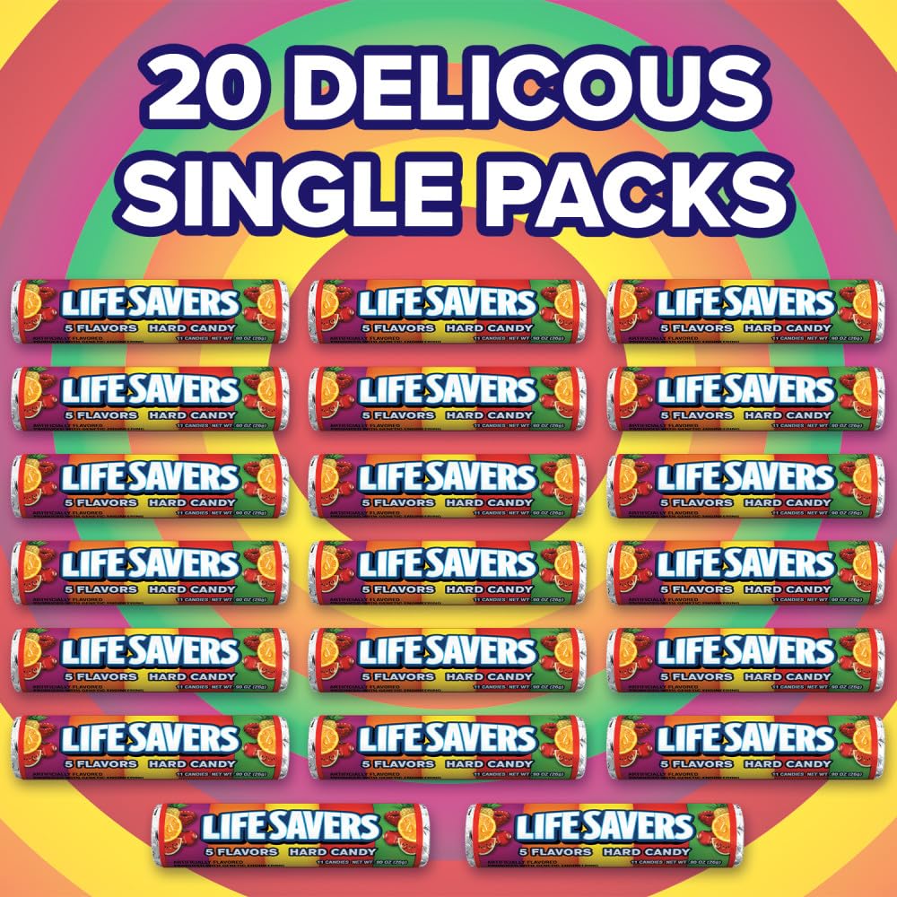 LIFE SAVERS 5 Flavors Hard Candy Bulk Pack, 1.14 oz Roll (Pack of 20)