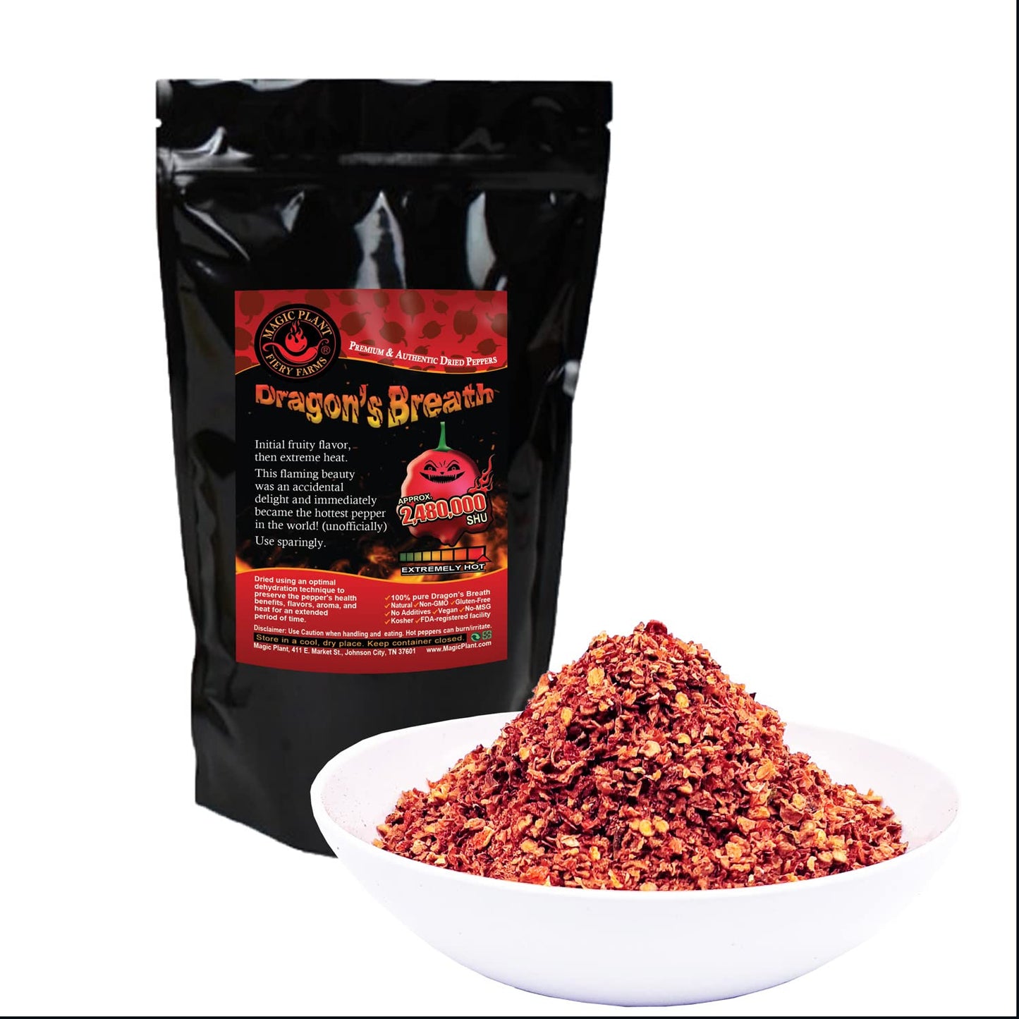 Magic Plant Dragons Breath Pepper Flakes - Intensely Hot Chili Flakes - 1.2M - 2M SHUs - 1 Kg - Red - Non-GMO, Gluten Free,