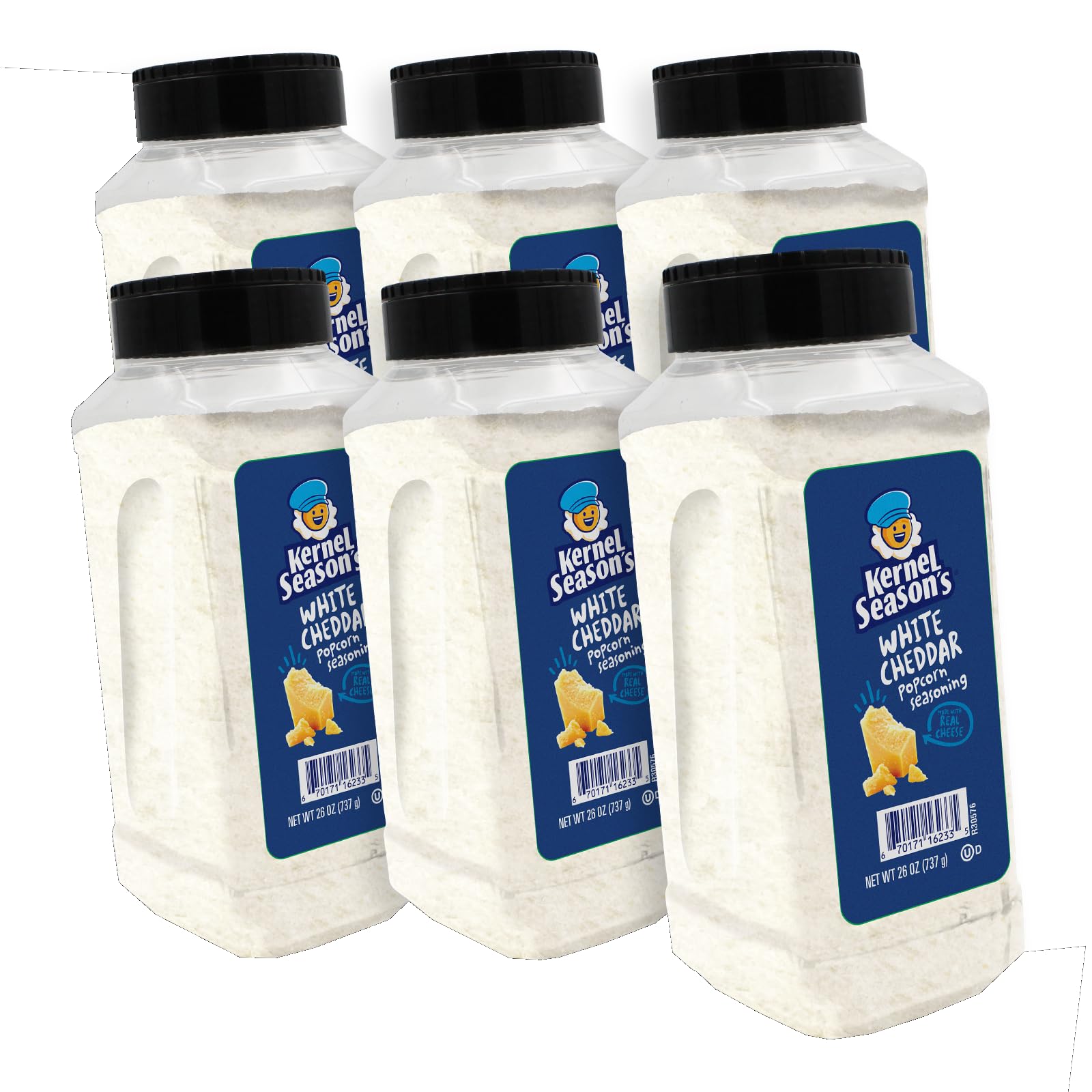 Kernel Seasons White Cheddar Popcorn Seasoning, 26 Oz Commercial Jar, Pack of 6
