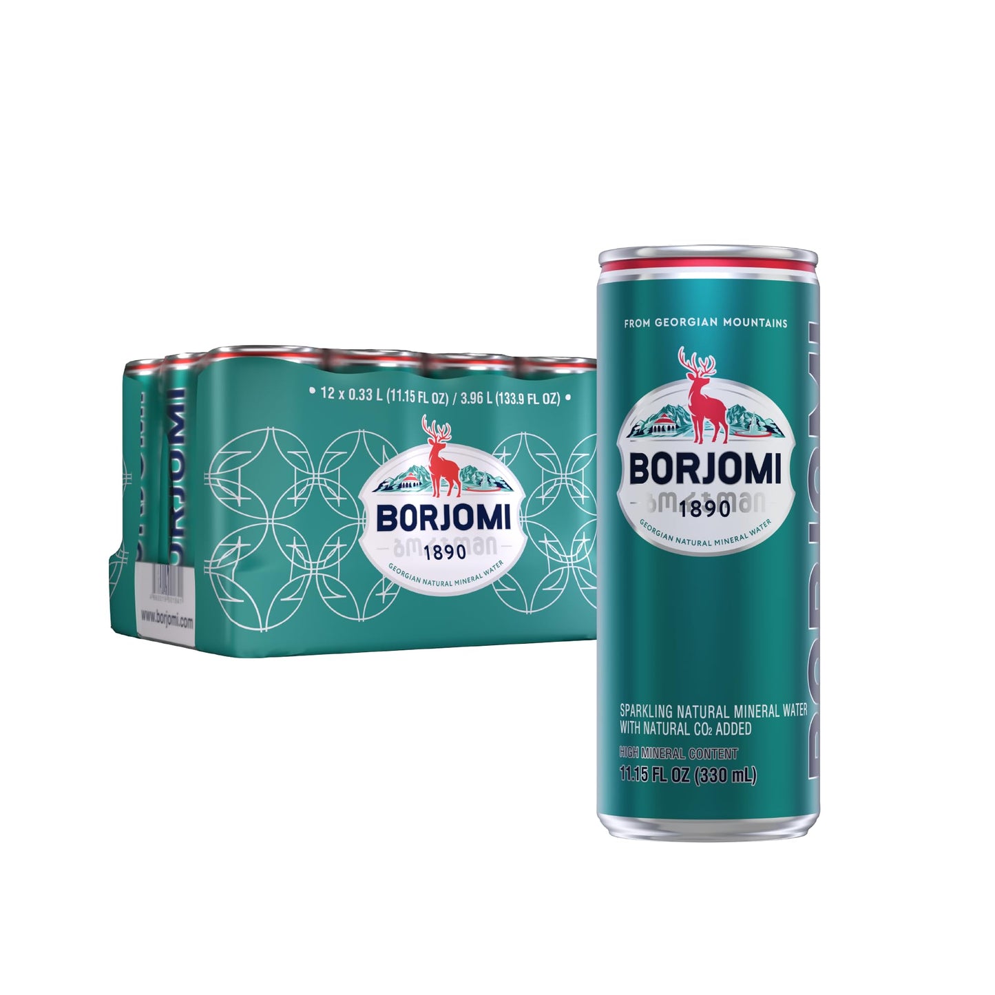 BORJOMI Sparkling Mineral Water from Georgian Volcanic Springs  Canned  Naturally Carbonated  Plain  Unflavored  11.15 fl oz Cans  12 Pack