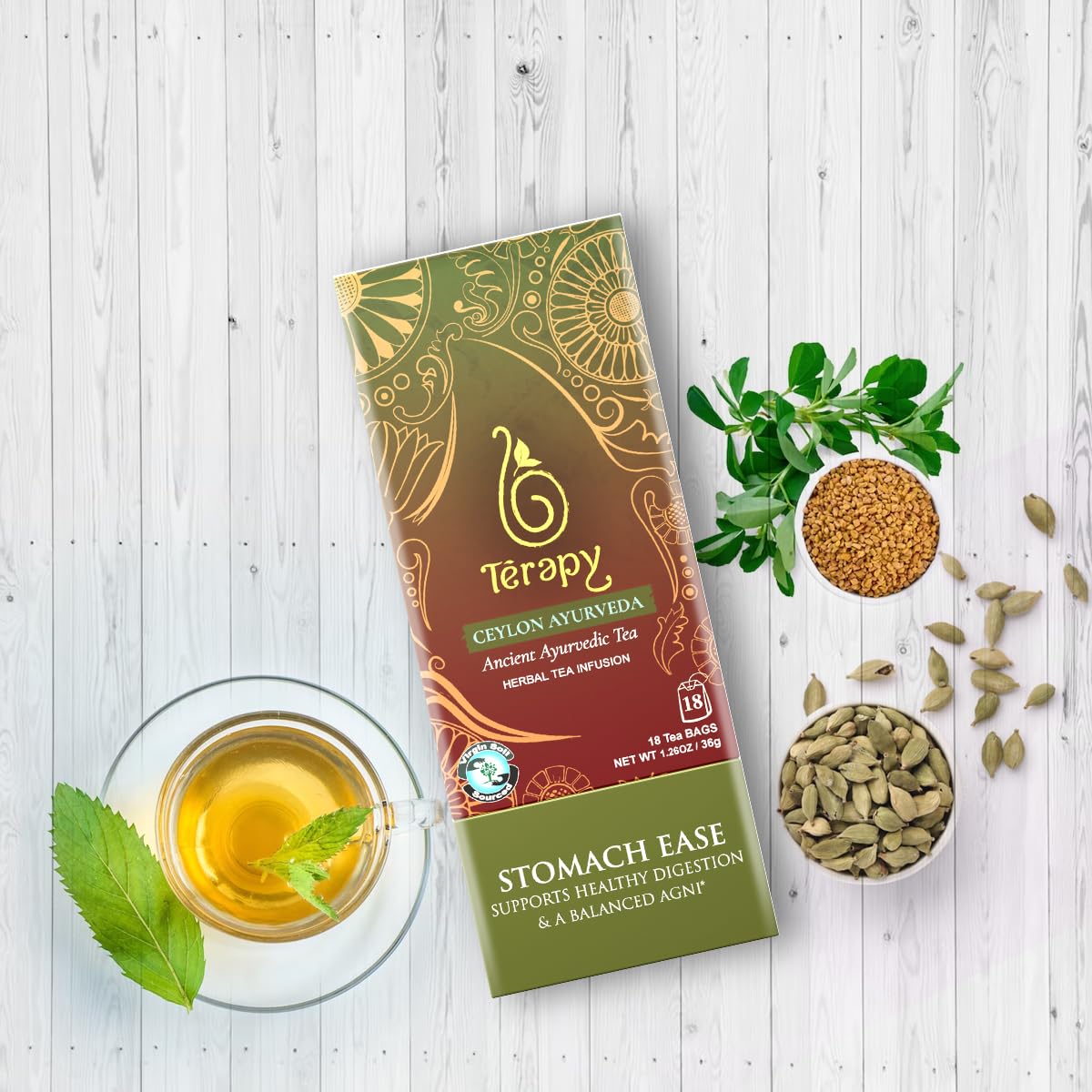 T  rapy Ceylon Stomach Ease Herbal Tea Bags | Soothes Stomach & Supports Healthy Digestion | All Natural Ayurvedic Ingredients I