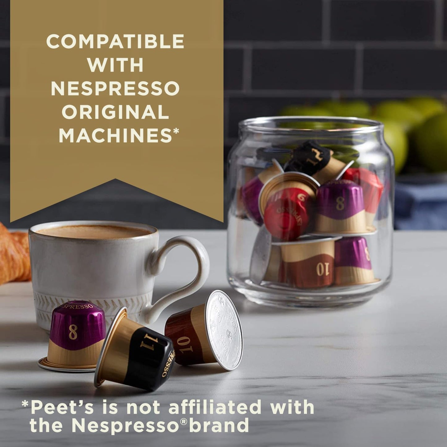 Peets Coffee Medium Roast Espresso compact pieces, Compatible with Nespresso, 100 Count (10 Boxes of 10)