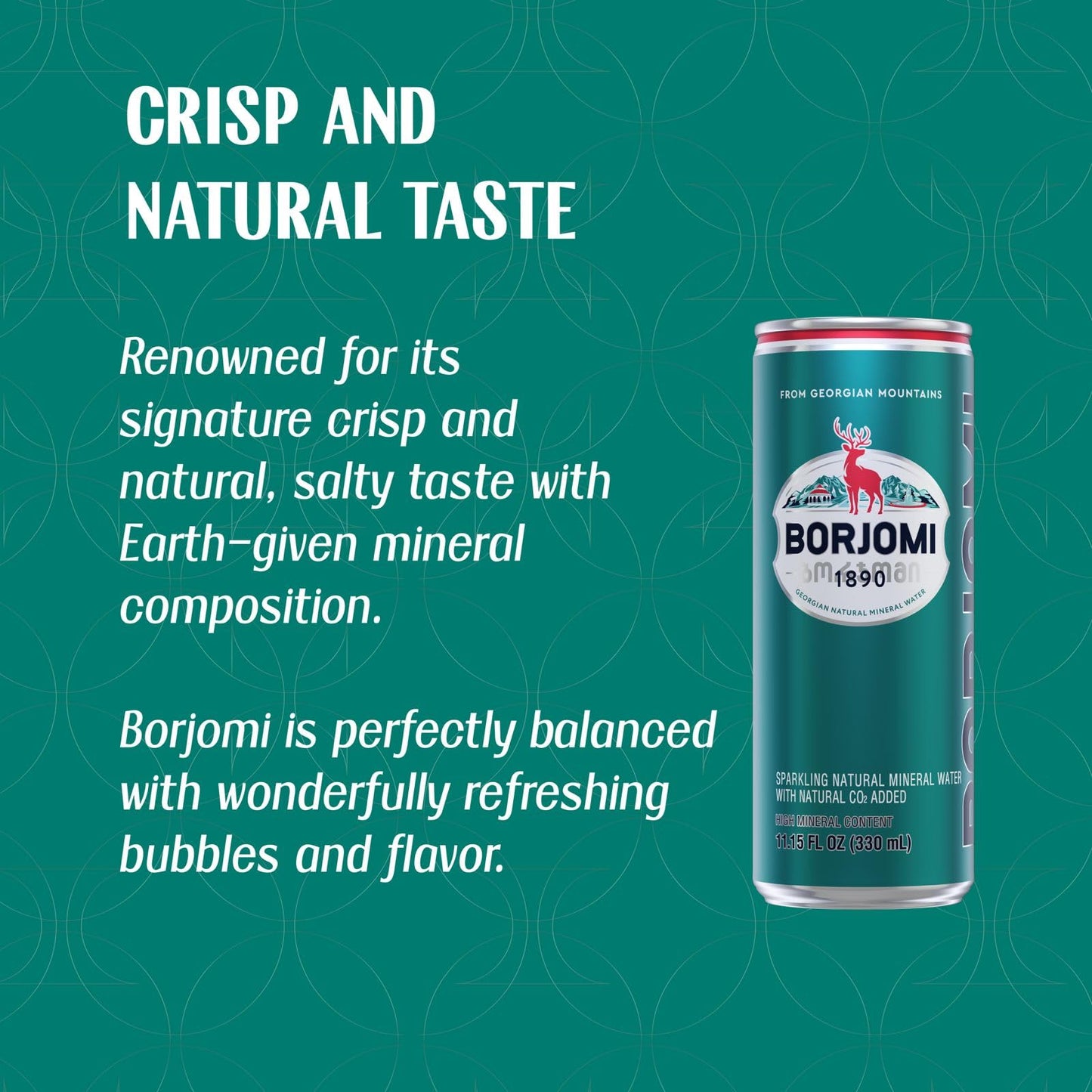 BORJOMI Sparkling Mineral Water from Georgian Volcanic Springs  Canned  Naturally Carbonated  Plain  Unflavored  11.15 fl oz Cans  12 Pack