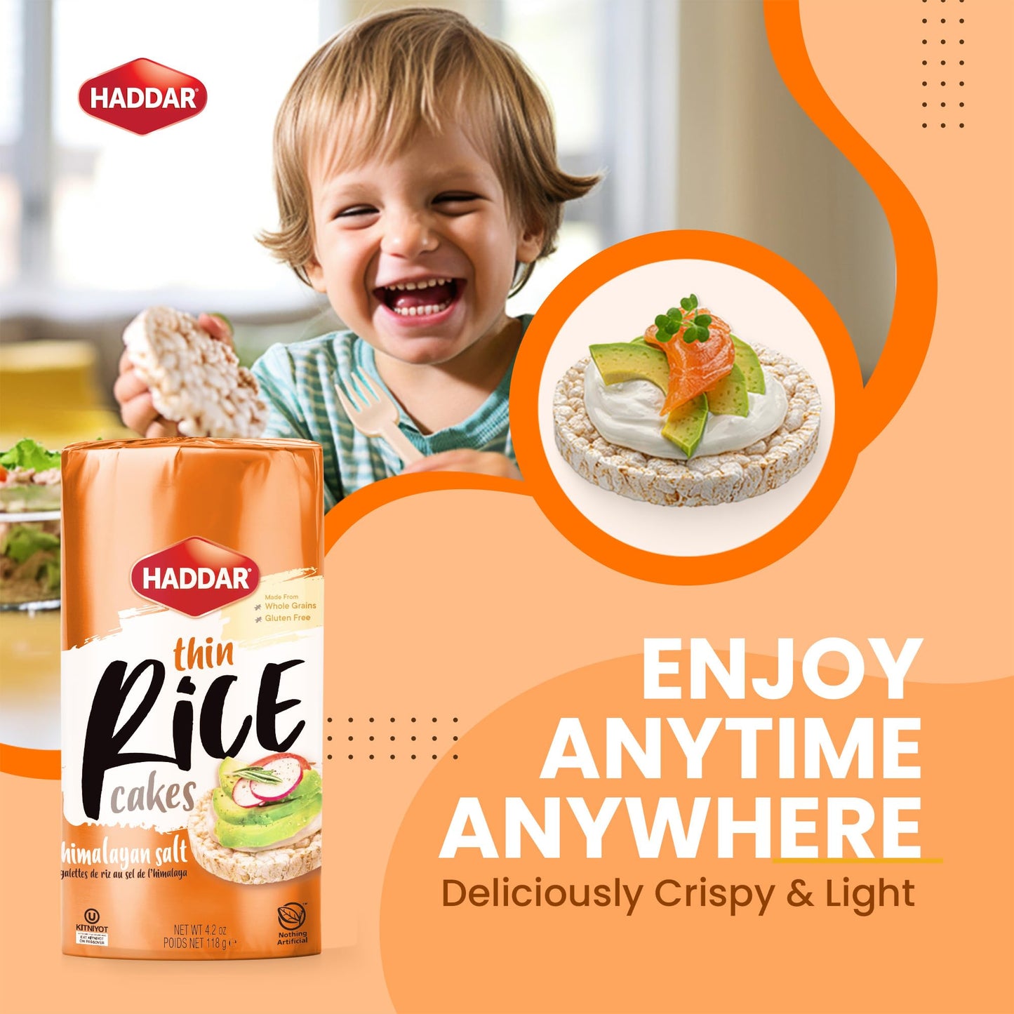 Haddar Wholegrain Thin Rice Cakes with Himalayan Sea Salt, 4.2oz (3 Pack) | Gluten Free | Made With Whole Grain Brown Rice | Veg
