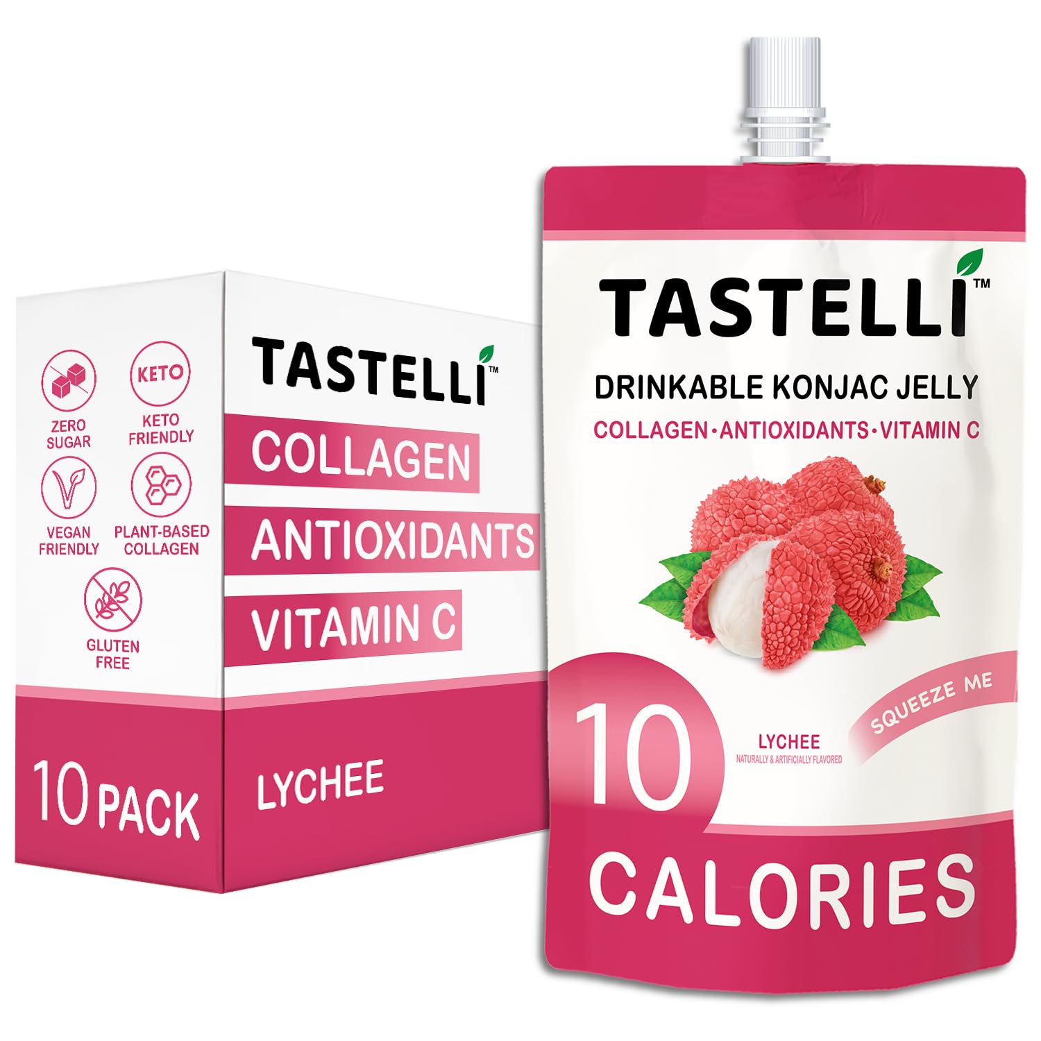 Tastelli Konjac Jelly Infused with Collagen & Vitamin C | Gluten Free, Sugar Free, Low Calorie | Vegan Drinkable Fruit Jelly Sna