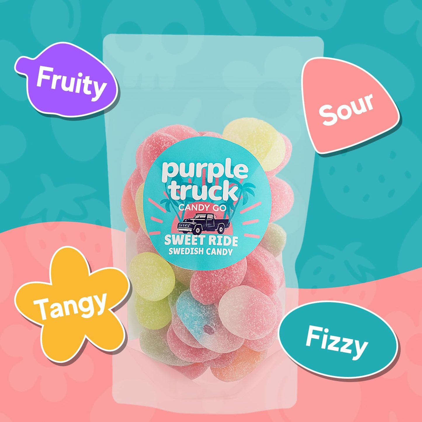 Purple Truck Swedish Candy Mix - Gelatin-Free, Non-GMO, Fun Shapes - 8oz Resealable Bag