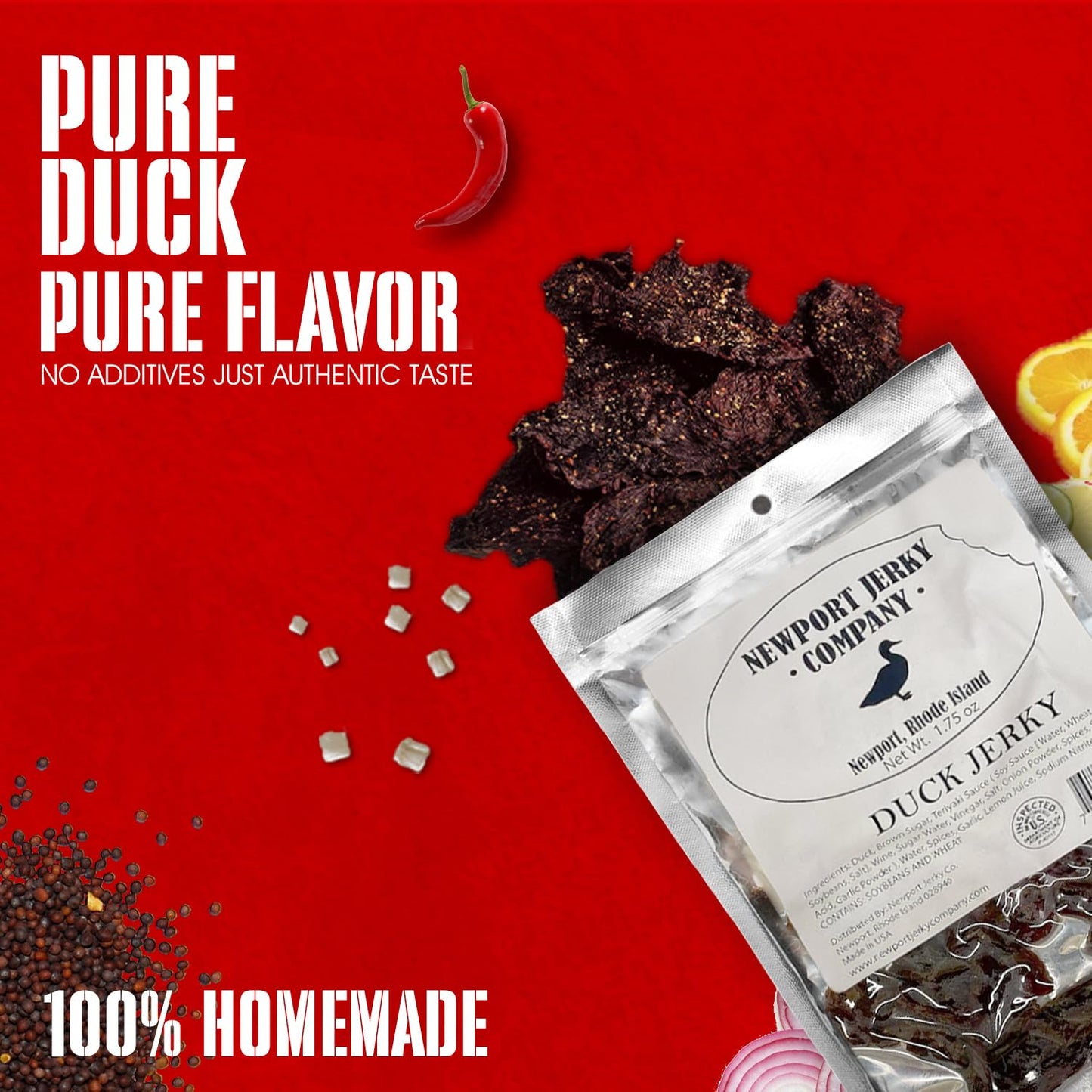 Newport Jerky Company Duck Jerky - 1.75 Ounce Pack, High-Quality Snack, Tender and Flavorful