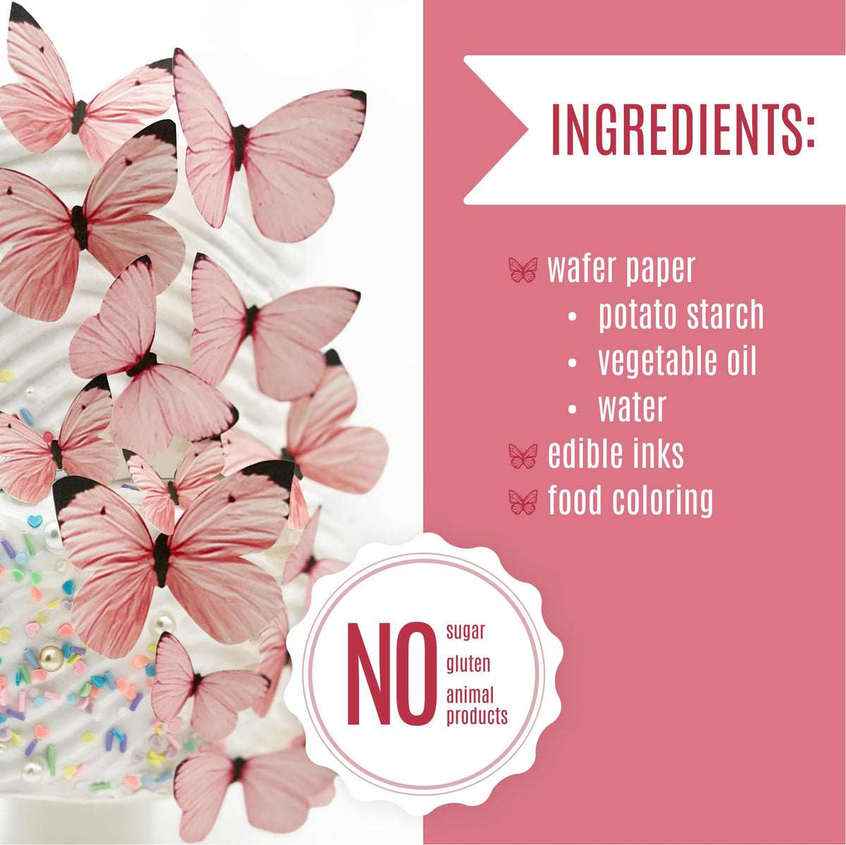 Sugar Robot Edible Butterflies For Cake Decorating - Small Pastel Pink Butterfly Cake Toppers And Cupcake Toppers - Decoration Made In The Usa - Enhanced Crafted (Pink)