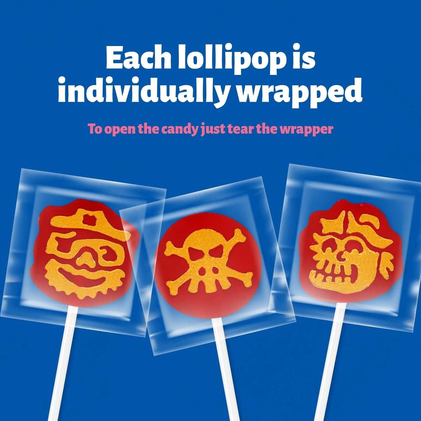 Pirates Lollipops - 2 Pound Bulk Pack (110 Count) - Icing Tattoo Pops - Strawberry Flavor Candy - Party Favors
