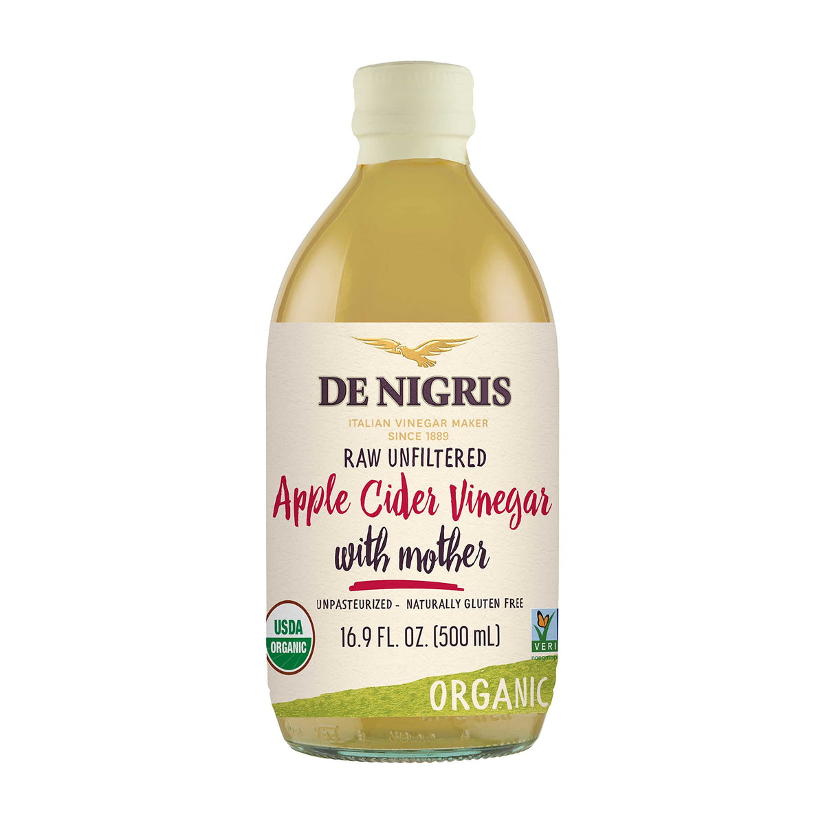 De Nigris Organic Apple Cider Vinegar Raw & Unfiltered 16.9 Fl Oz (500ml)