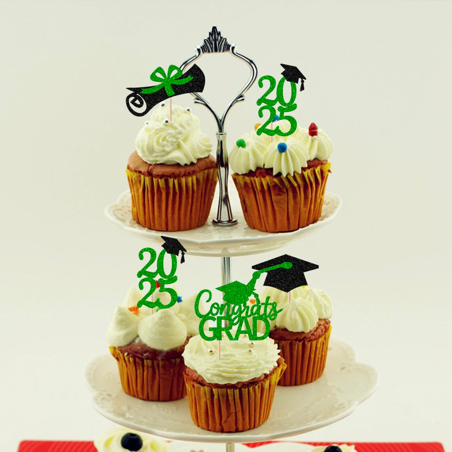 Rssta i Graduation Cupcake Toppers, 36 Pack, Congrats Grad, Class of 2025, Green Party Decorations