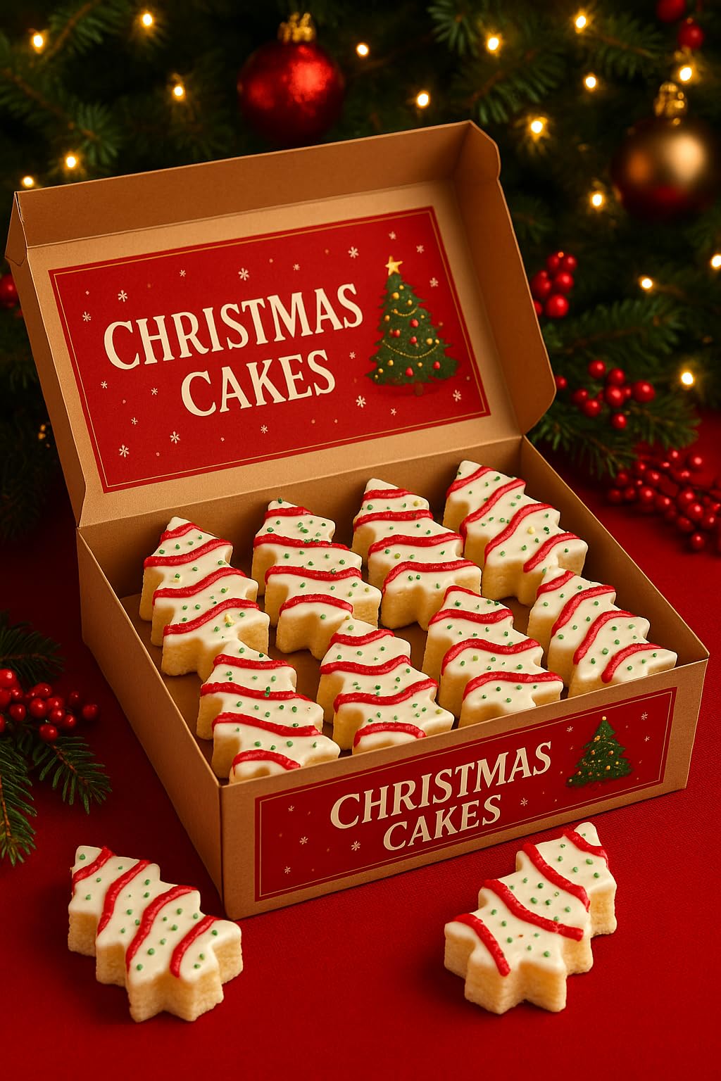 Christmas Tree Cakes Bulk 40 Count - Festive Holiday Snack Cakes Gift Box - Individually Wrapped Vanilla Cakes - Perfect for Par