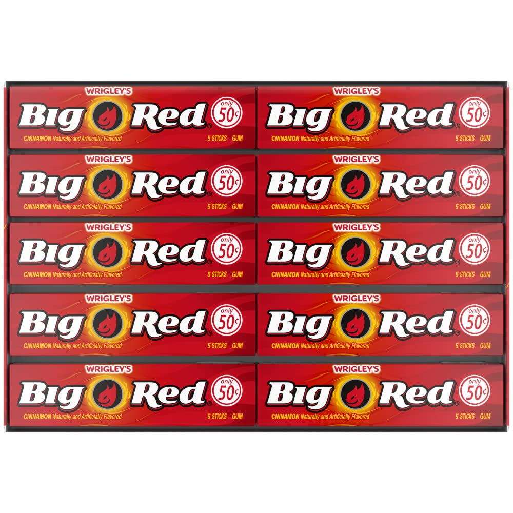 WRIGLEY'S BIG RED Chewing Gum Bulk Pack, 5 Sticks Per Pack (40 Total Packs)