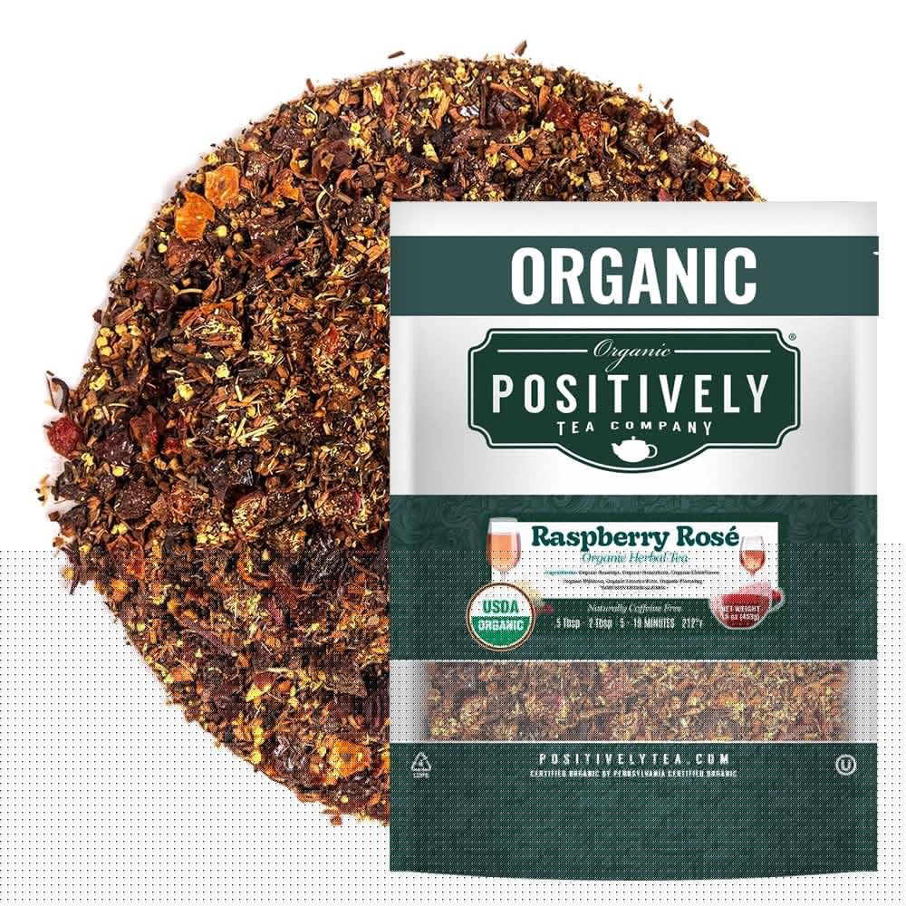Organic Positively Tea Company  Raspberry Ros? Herbal Tea  Loose Leaf  16 Ounce