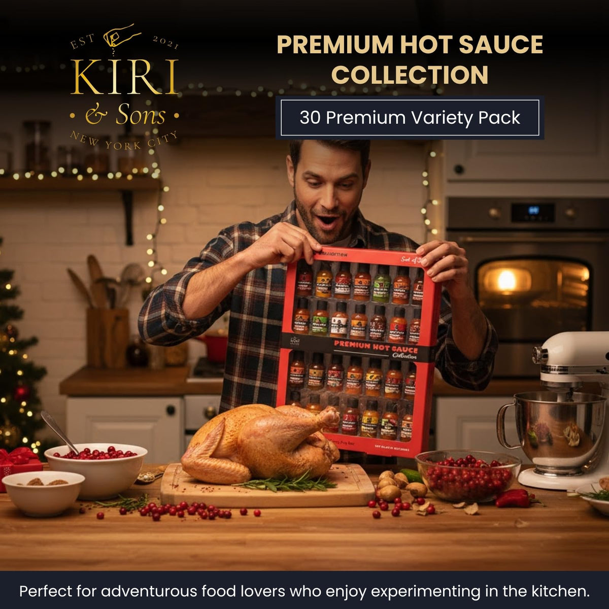 Kiri & Sons Hot Sauce Gift Set – Master Collection Sampler Box, 30 Assorted Gourmet Flavors for Cooking & Dipping, 44.73 cm