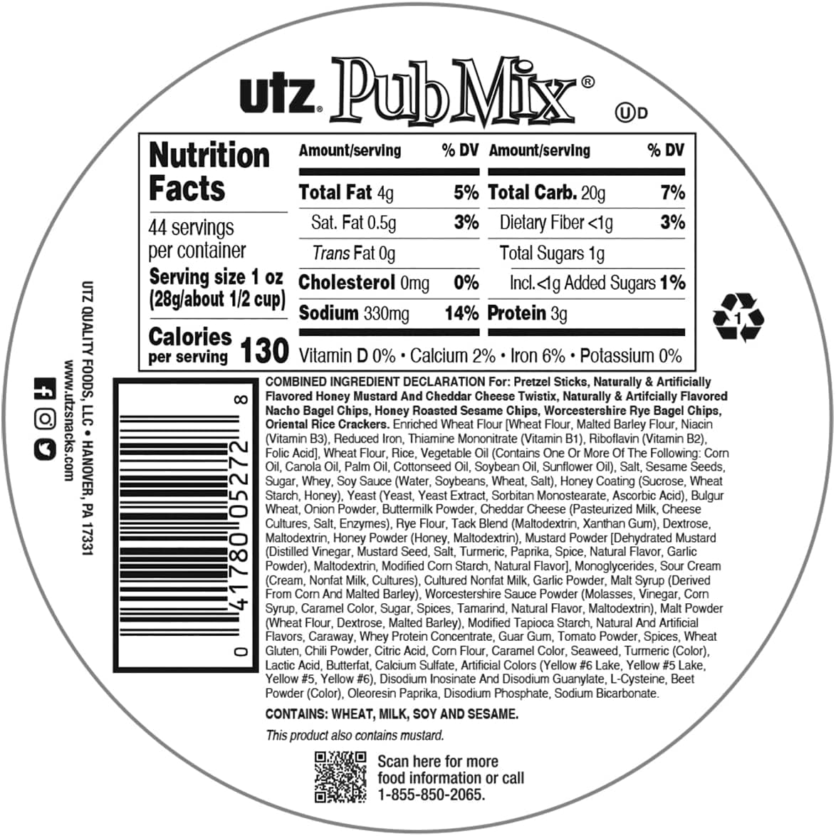 An Item of Utz Pub Mix Barrels 44 oz - Pack of 1 - Bulk Disc