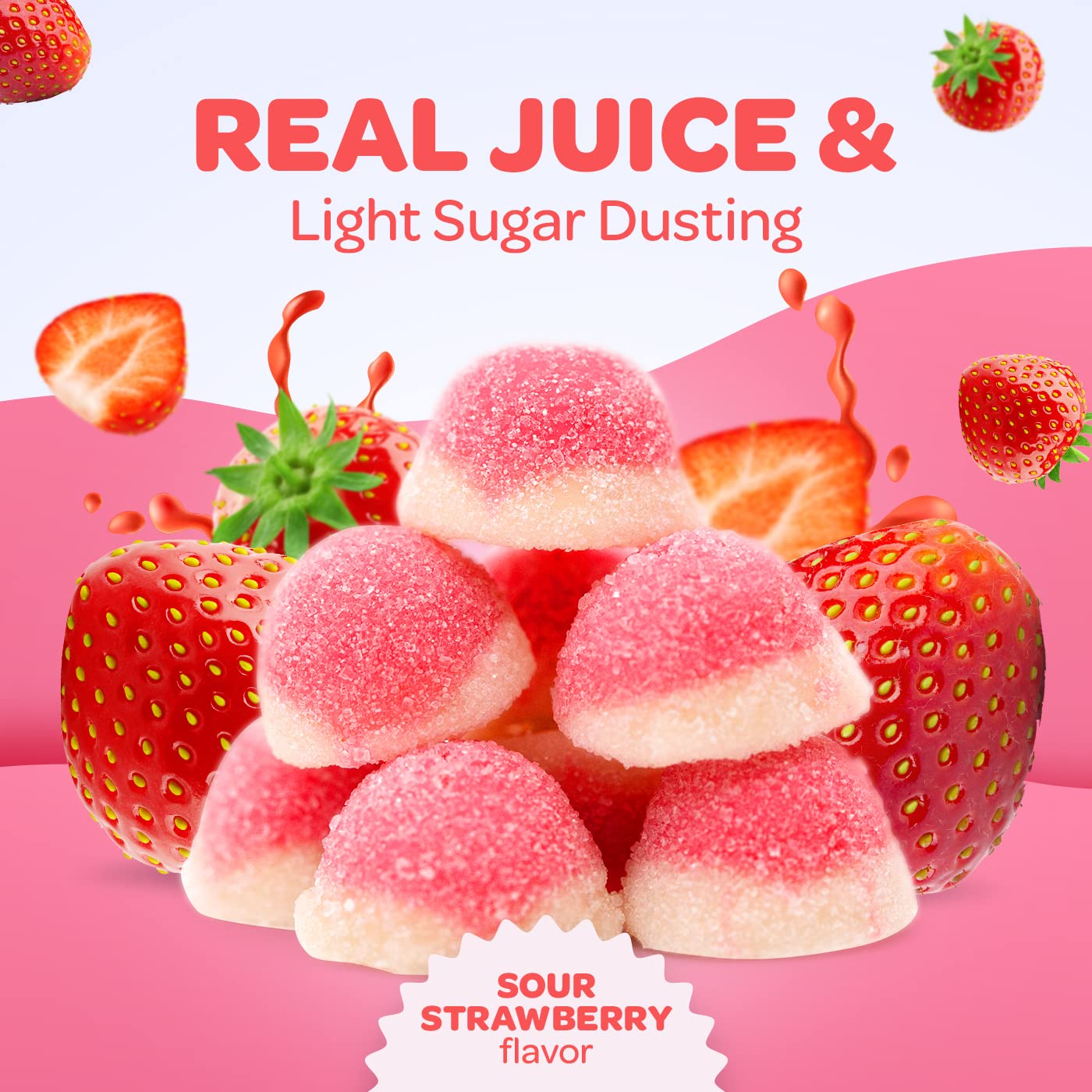 FUNTASTY Strawberry Puffy Gummy Candy - Bulk 2 Pound Pack, Pink Sweets, About 110 Count