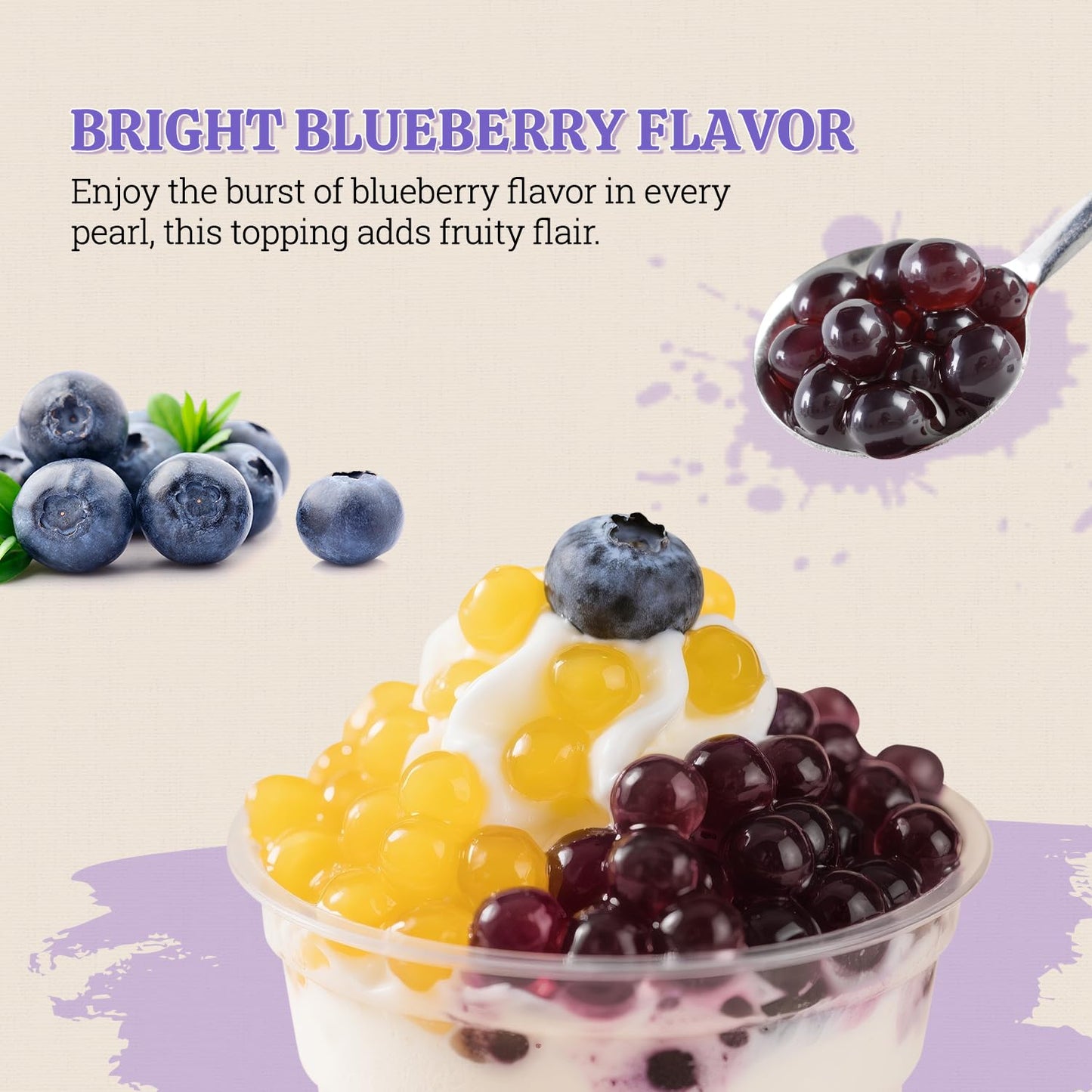 52USA Blueberry Popping Boba (500g)  Popping Pearls for Bubble Tea  Beverages  Sweets  Ice Cream  Shakes  Desserts & Smoothies Topping  1.1 Pound (Pack of 1)